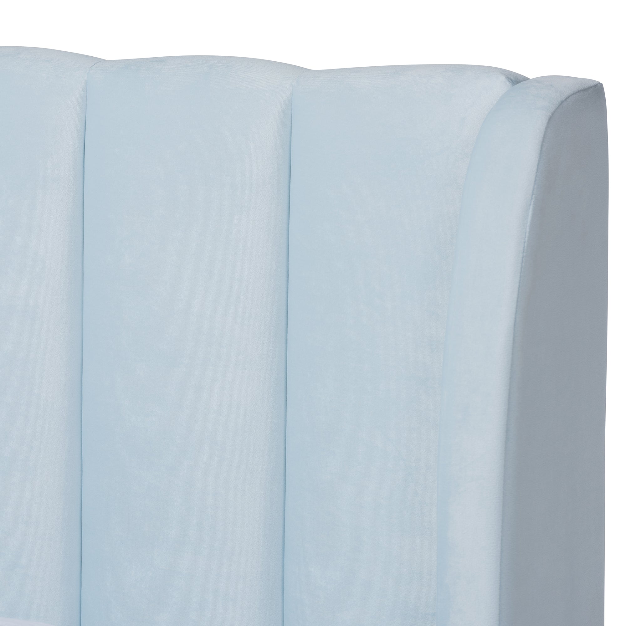Baxton Studio Saverio Glam and Luxe Light Blue Velvet Fabric Upholstered Queen Size Platform Bed with Gold-Tone Legs