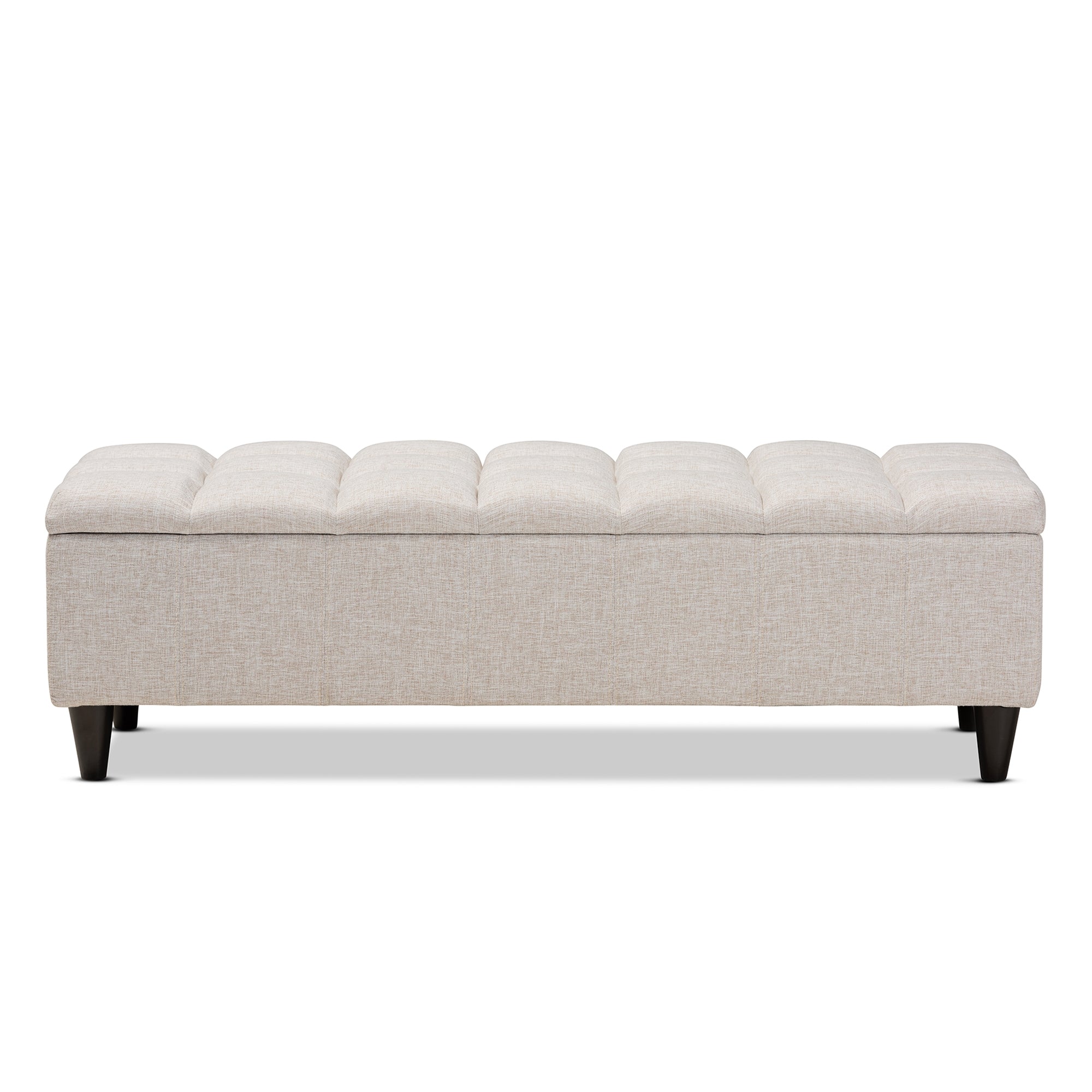 Baxton Studio Brette Mid-Century Modern Light Blue Fabric Upholstered Dark Brown Finished Wood Storage Bench Ottoman