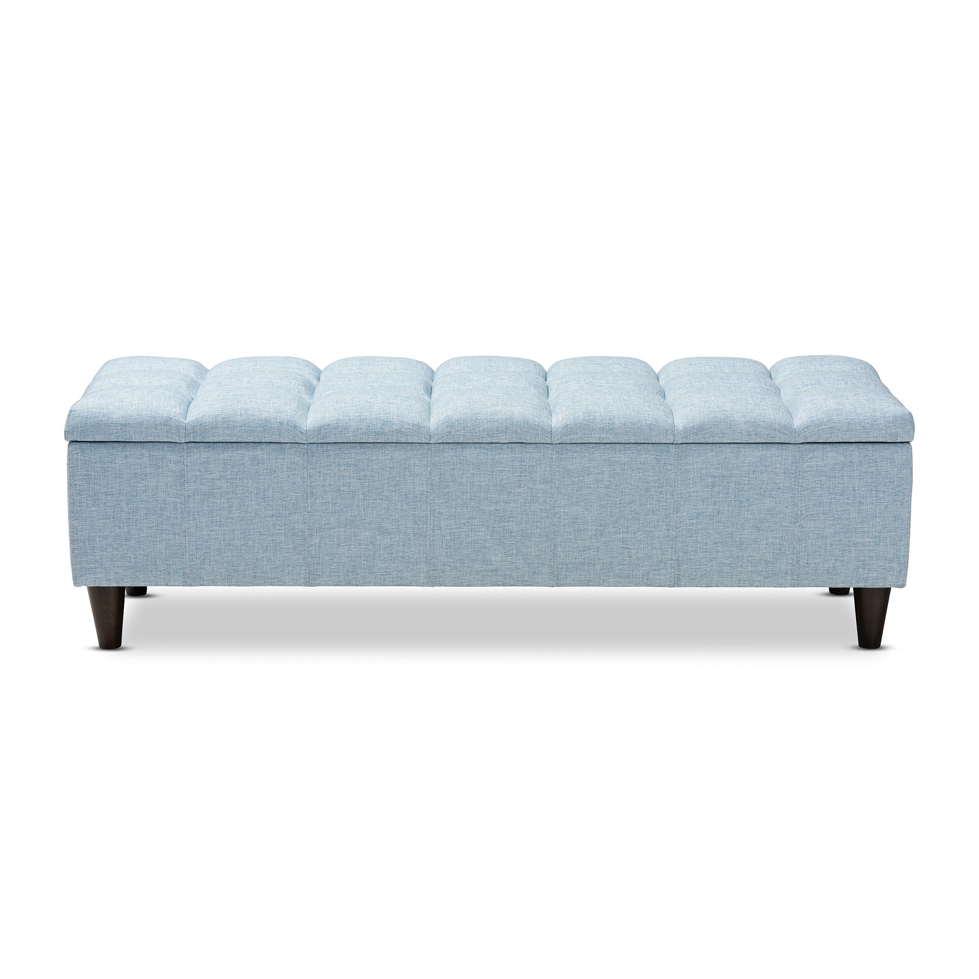 Baxton Studio Brette Mid-Century Modern Light Blue Fabric Upholstered Dark Brown Finished Wood Storage Bench Ottoman