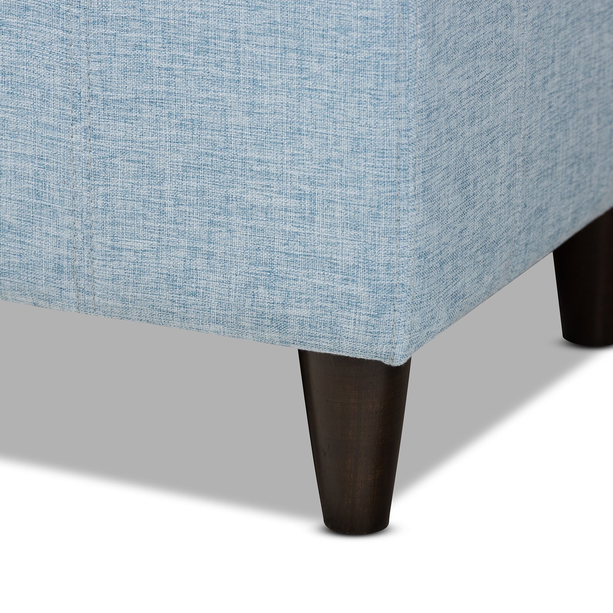 Baxton Studio Brette Mid-Century Modern Light Blue Fabric Upholstered Dark Brown Finished Wood Storage Bench Ottoman