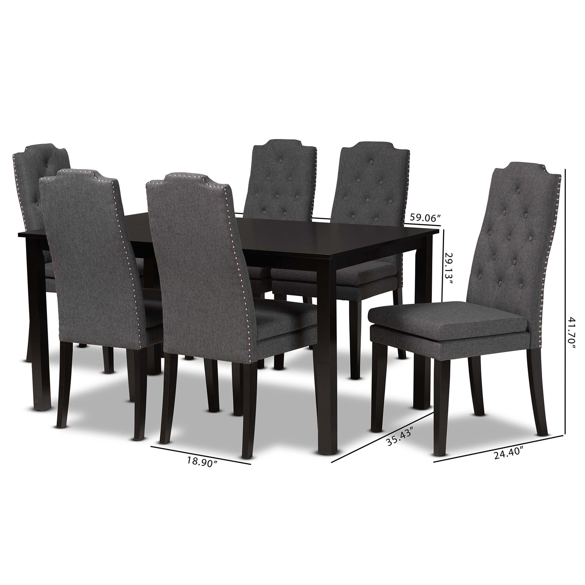 Baxton Studio Dylin Modern and Contemporary Dark Grey Fabric Upholstered and Dark Brown Finished Wood 7-Piece Dining Set