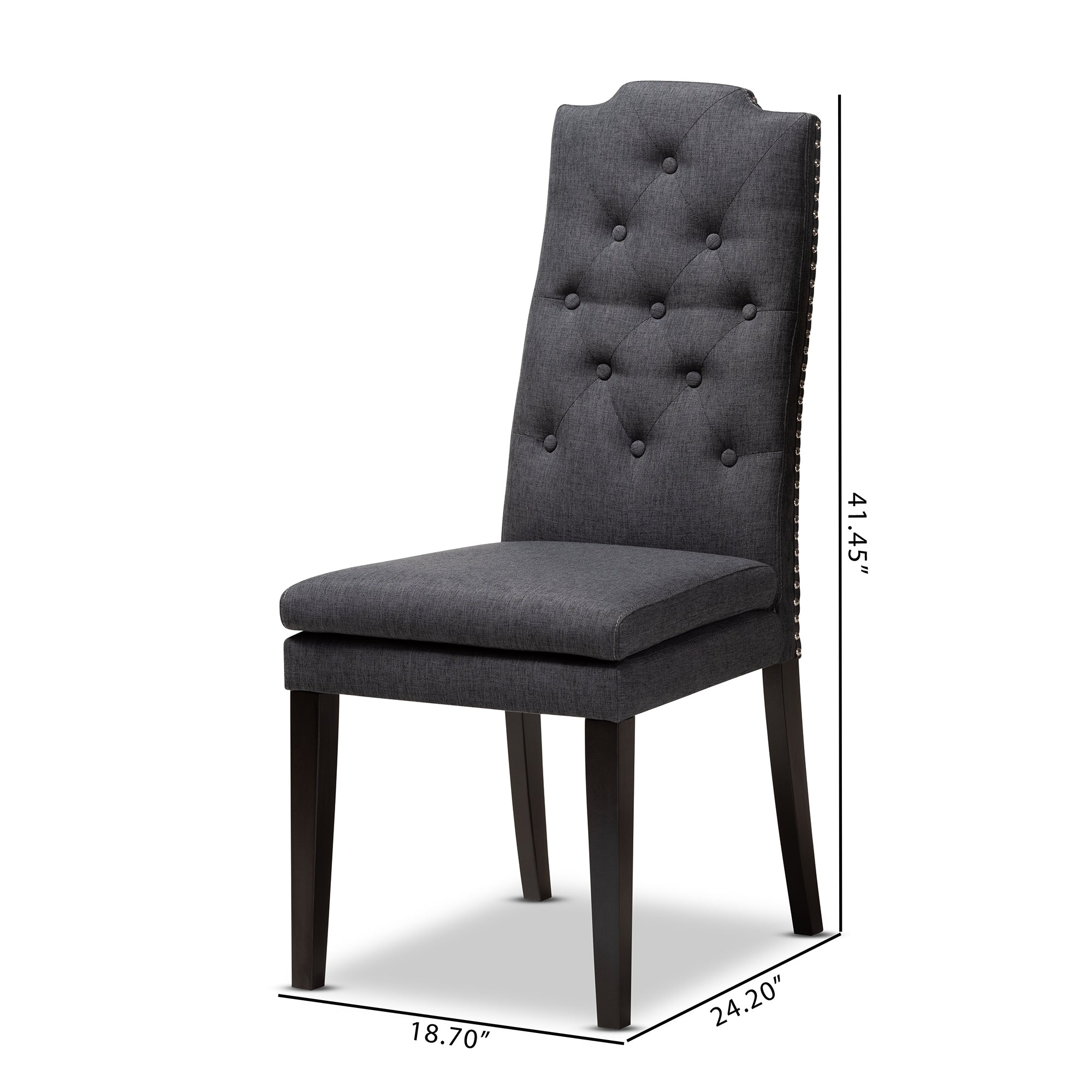 Baxton Studio Dylin Modern and Contemporary Charcoal Fabric Upholstered Button Tufted Wood Dining Chair Set of 2