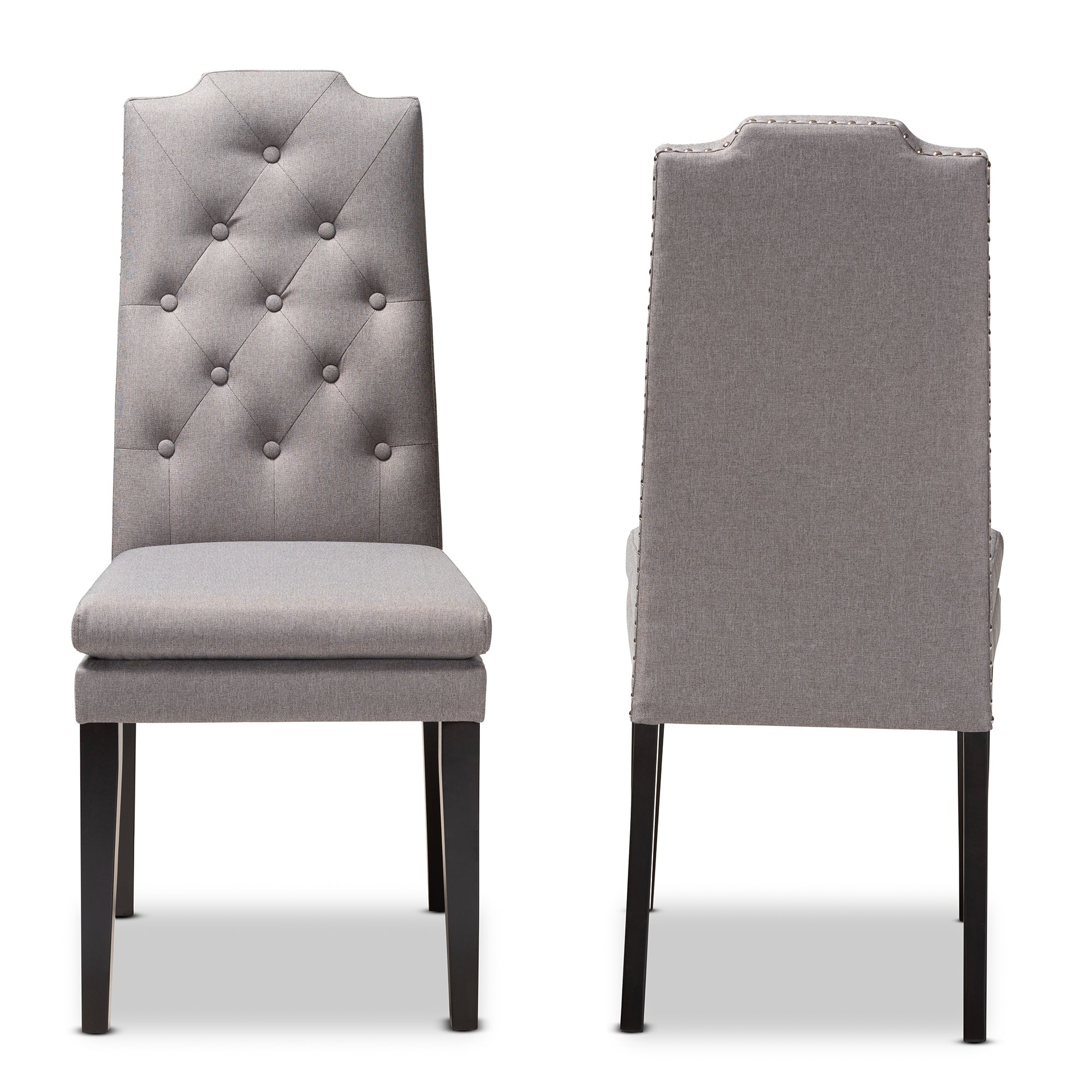 Baxton Studio Dylin Modern and ContemporaryGray Fabric Upholstered Button Tufted Wood Dining Chair Set of 2
