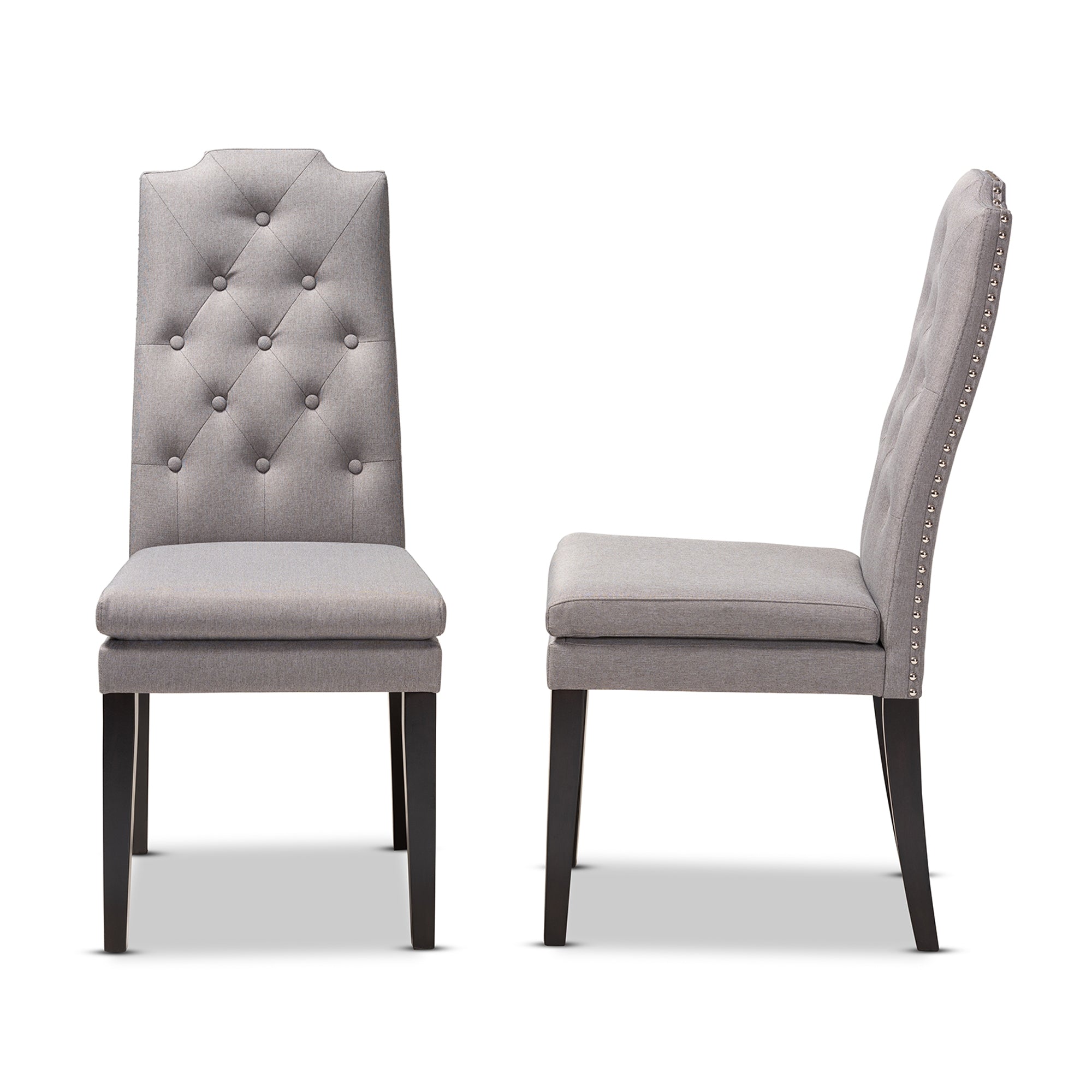 Baxton Studio Dylin Modern and ContemporaryGray Fabric Upholstered Button Tufted Wood Dining Chair Set of 2