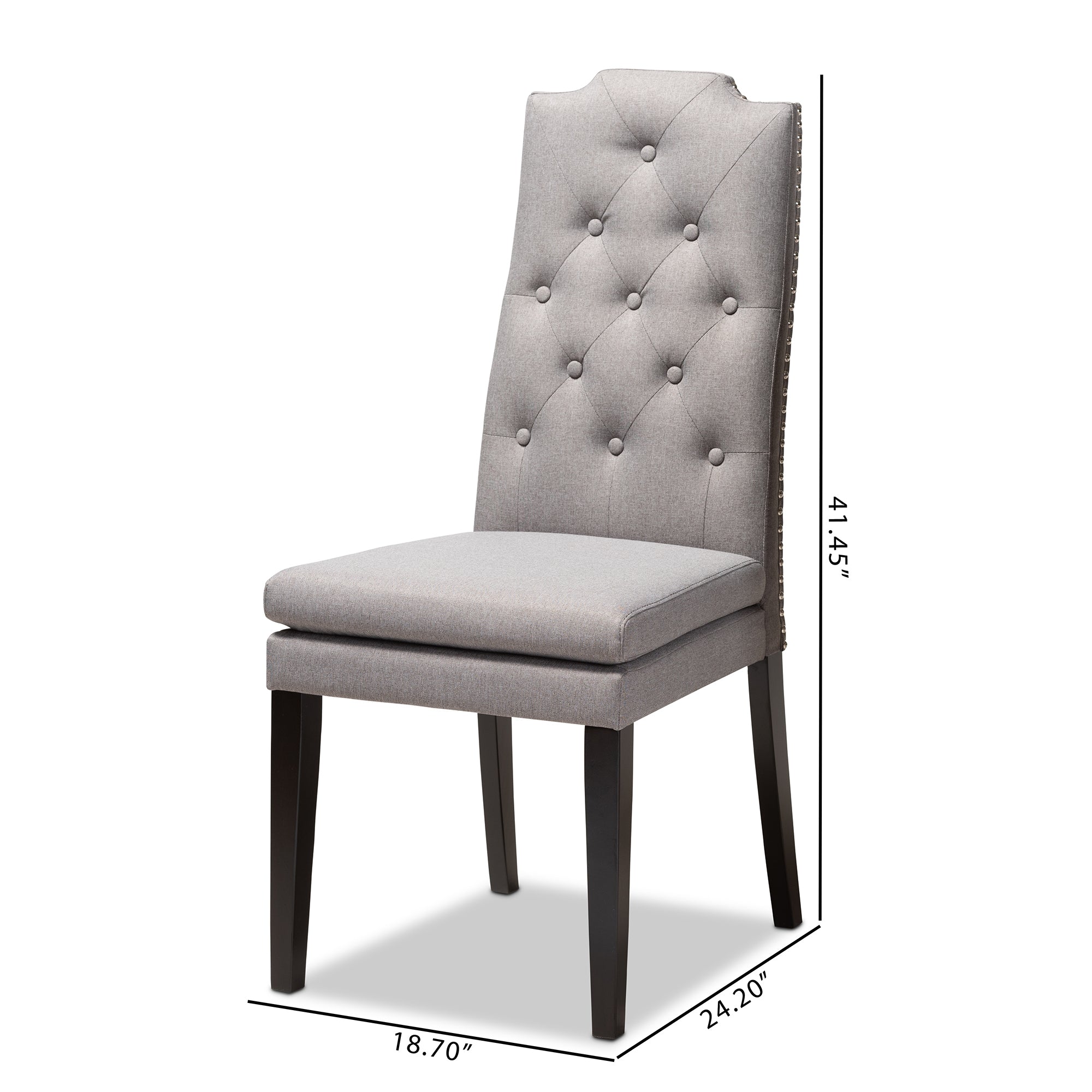 Baxton Studio Dylin Modern and ContemporaryGray Fabric Upholstered Button Tufted Wood Dining Chair Set of 2