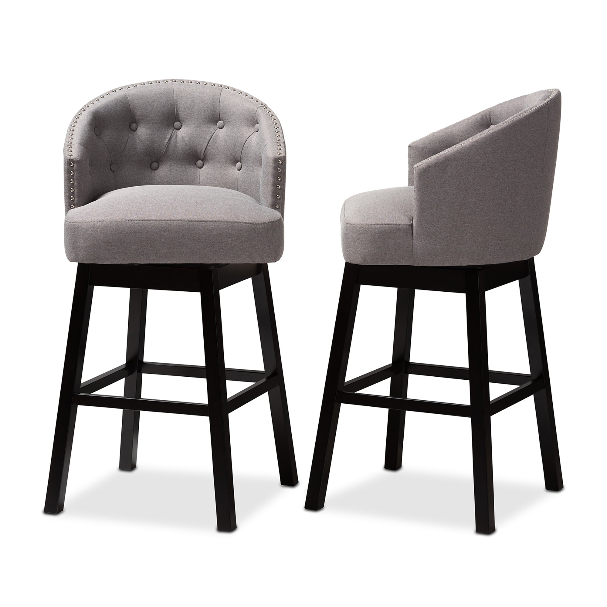 Baxton Studio Theron Transitional Gray Fabric Upholstered Wood Swivel Bar Stool Set of 2