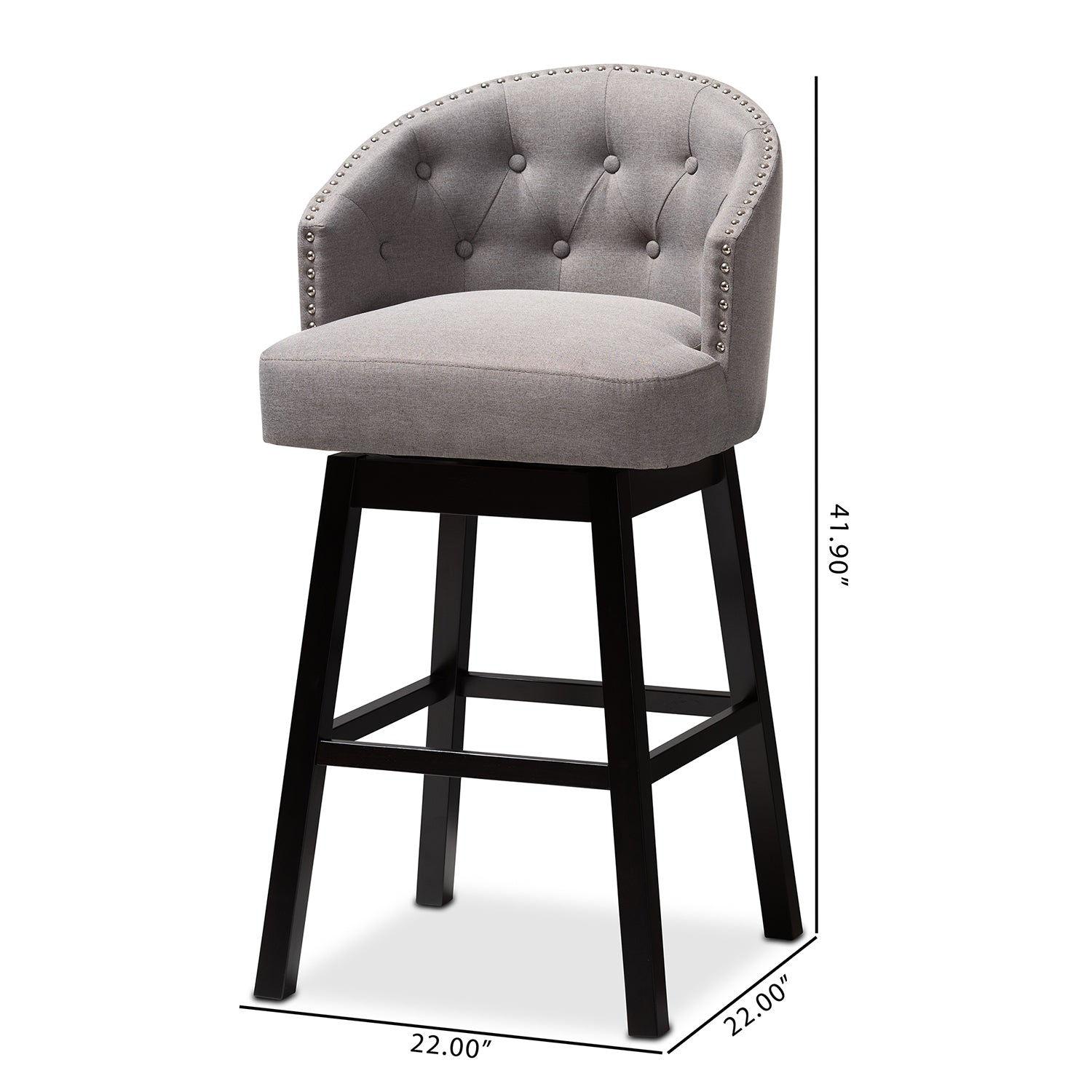Baxton Studio Theron Transitional Gray Fabric Upholstered Wood Swivel Bar Stool Set of 2