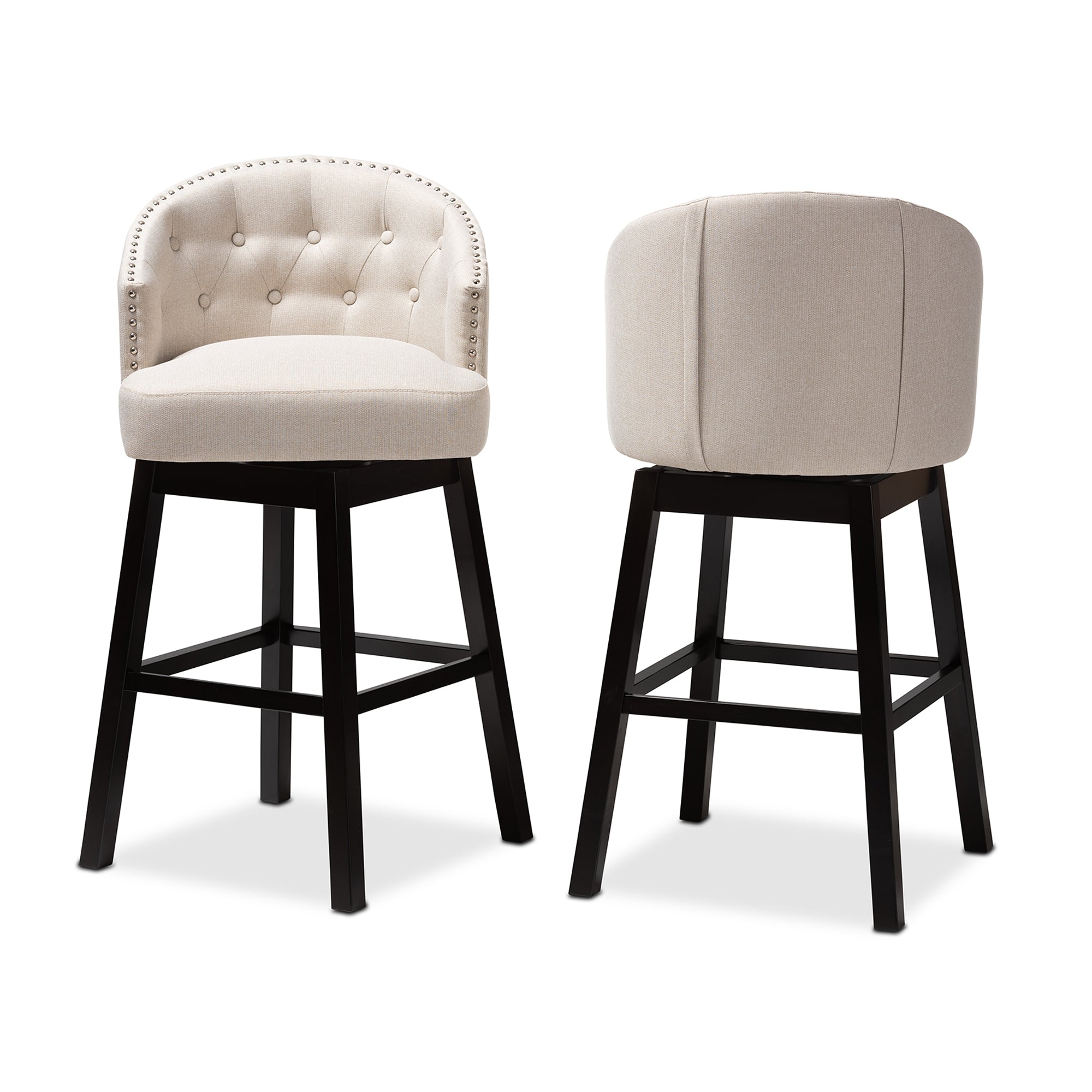 Baxton Studio Theron Transitional Light Beige Fabric Upholstered Wood Swivel Bar Stool Set of 2
