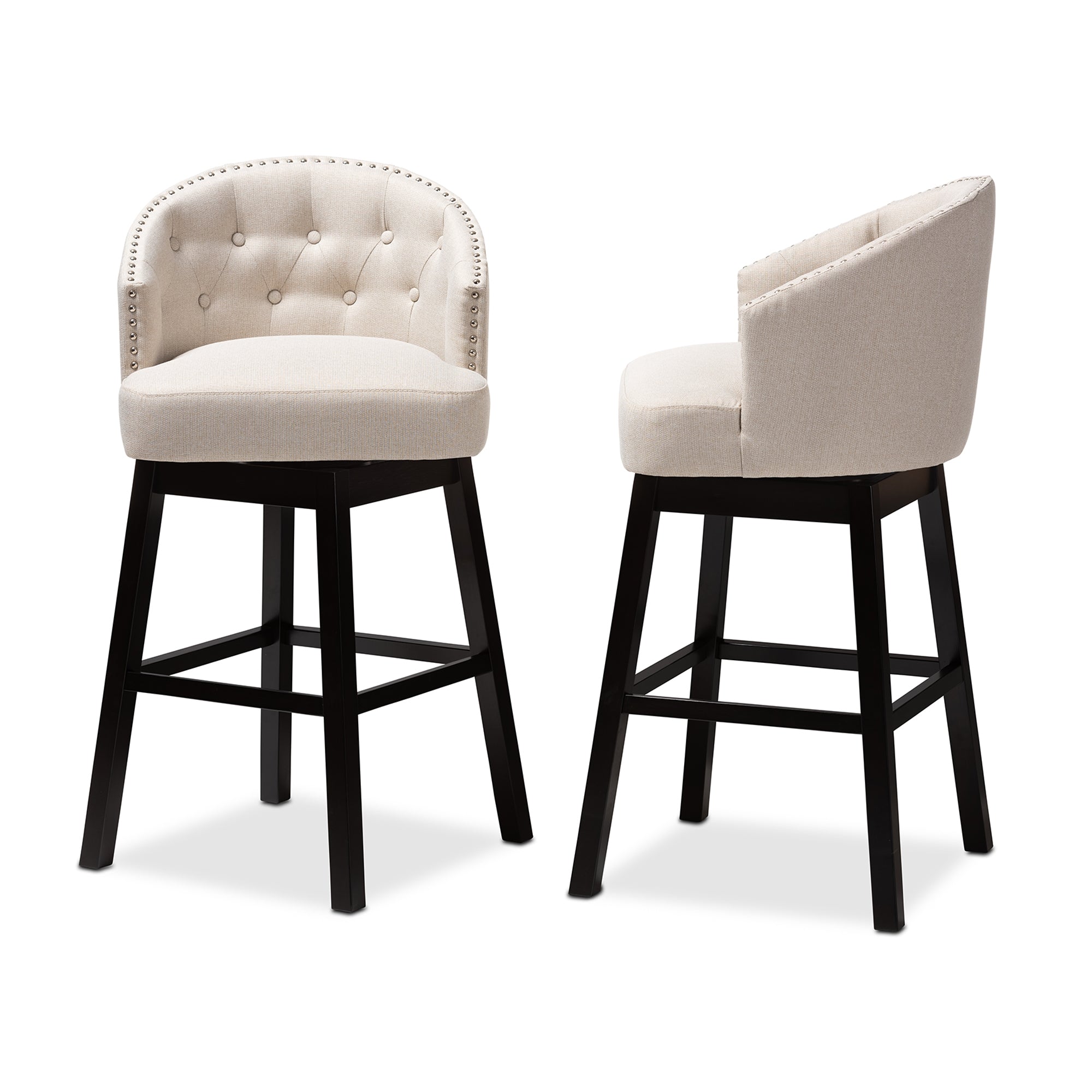 Baxton Studio Theron Transitional Light Beige Fabric Upholstered Wood Swivel Bar Stool Set of 2