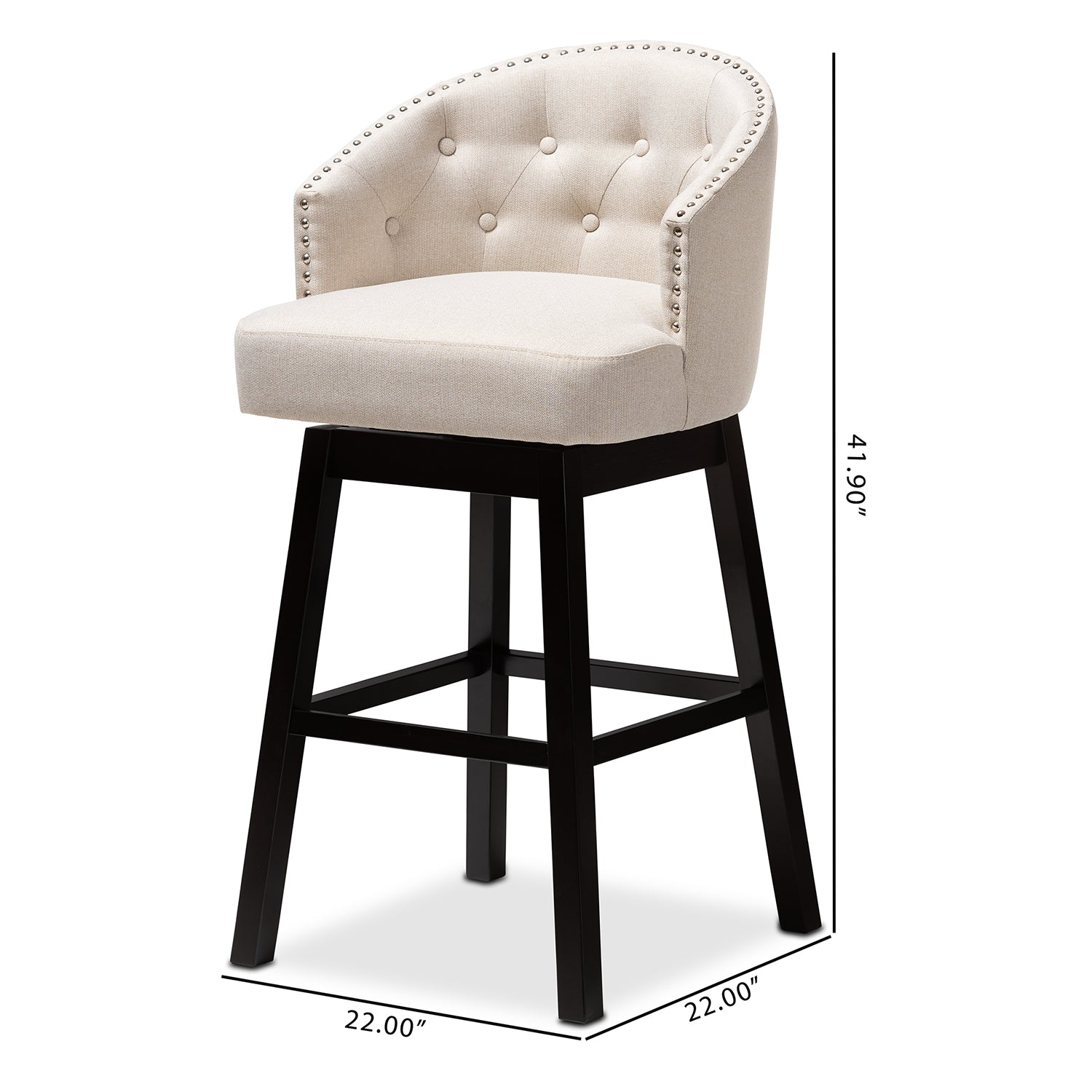 Baxton Studio Theron Transitional Light Beige Fabric Upholstered Wood Swivel Bar Stool Set of 2