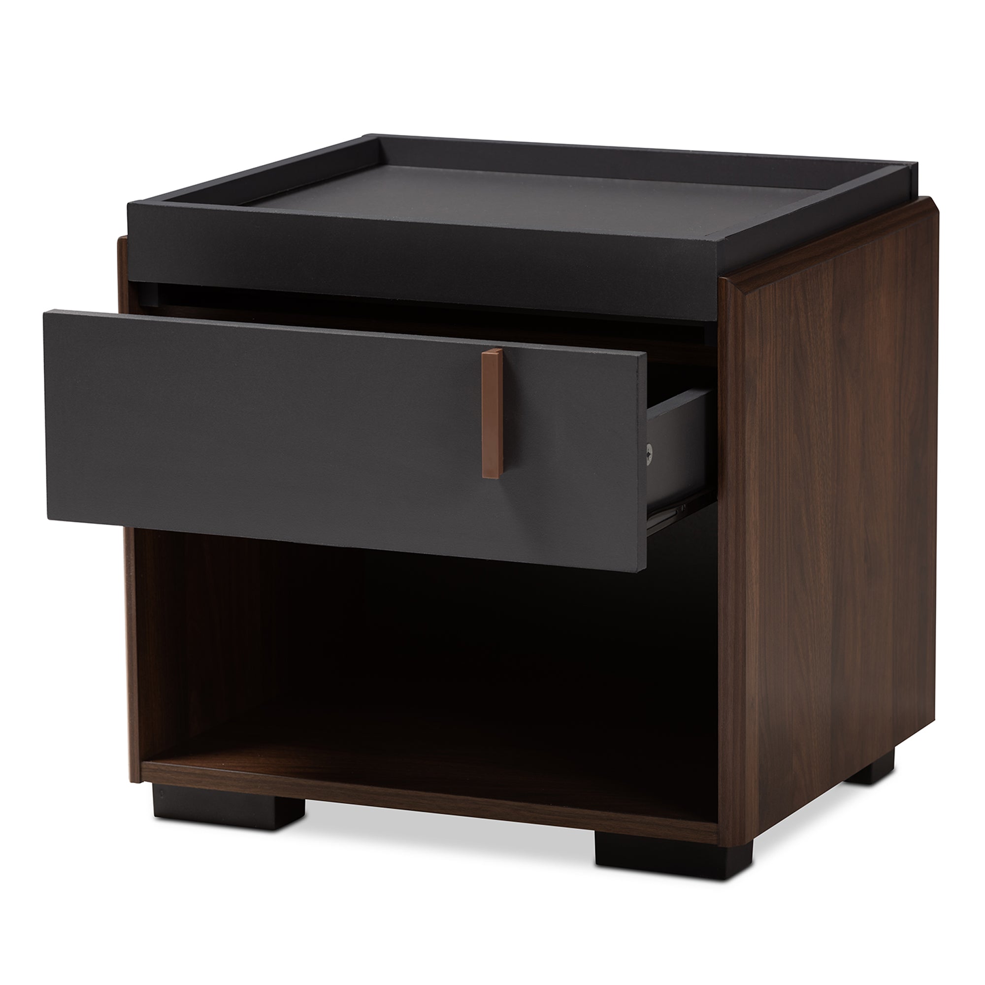 Baxton Studio Rikke Modern and Contemporary Two-Tone Gray and Walnut Finished Wood 1-Drawer Nightstand