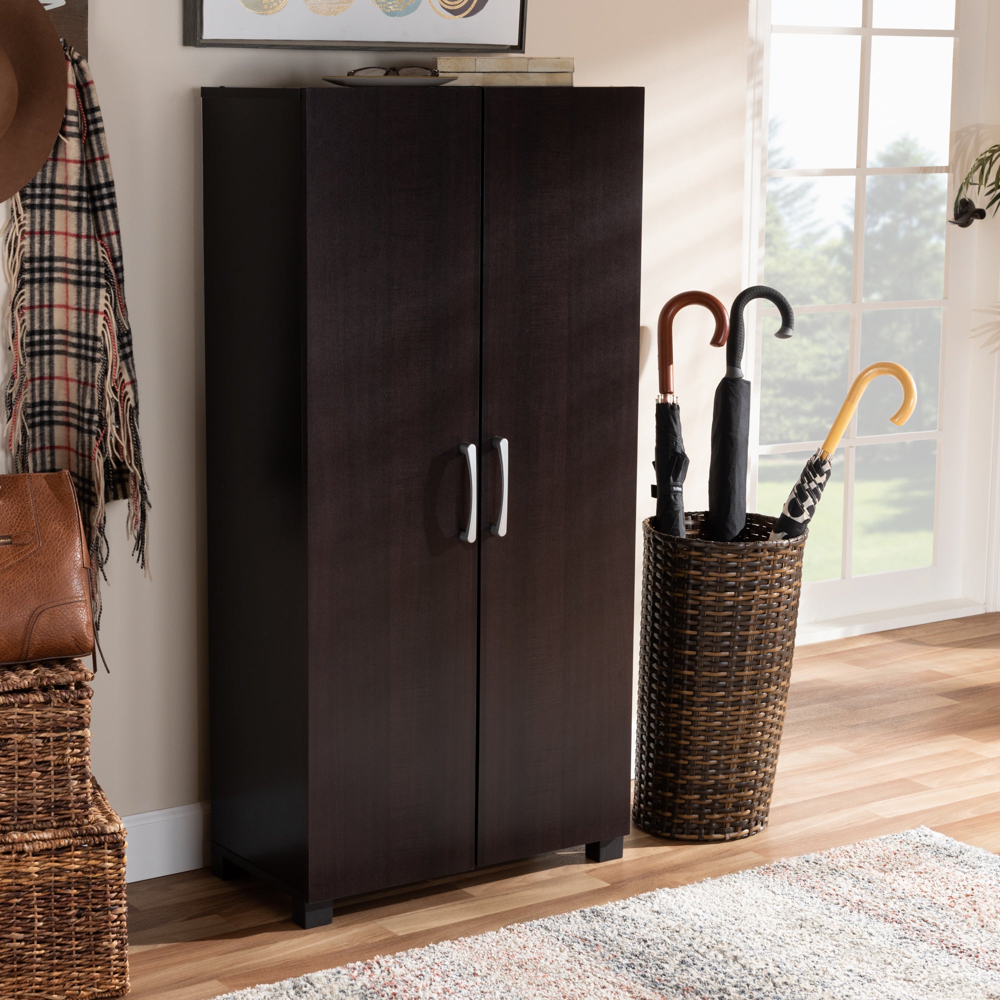 Baxton Studio Marine Modern and Contemporary Two-Tone Wenge and Black Finished 2-Door Wood Entryway Shoe Storage Cabinet