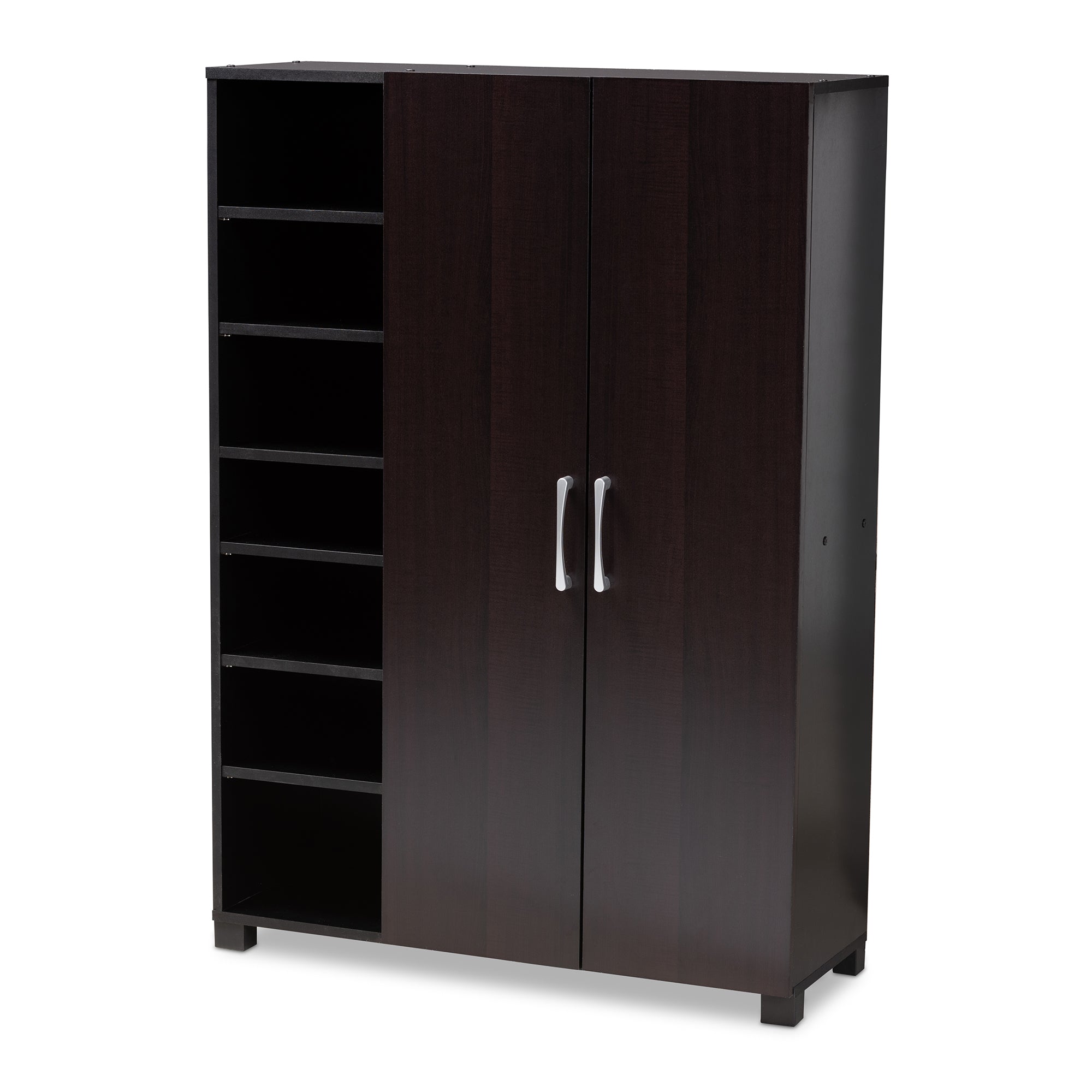 Baxton Studio Marine Modern and Contemporary Two-Tone Wenge and Black Finished 2-Door Wood Entryway Shoe Storage Cabinet with Open Shelves