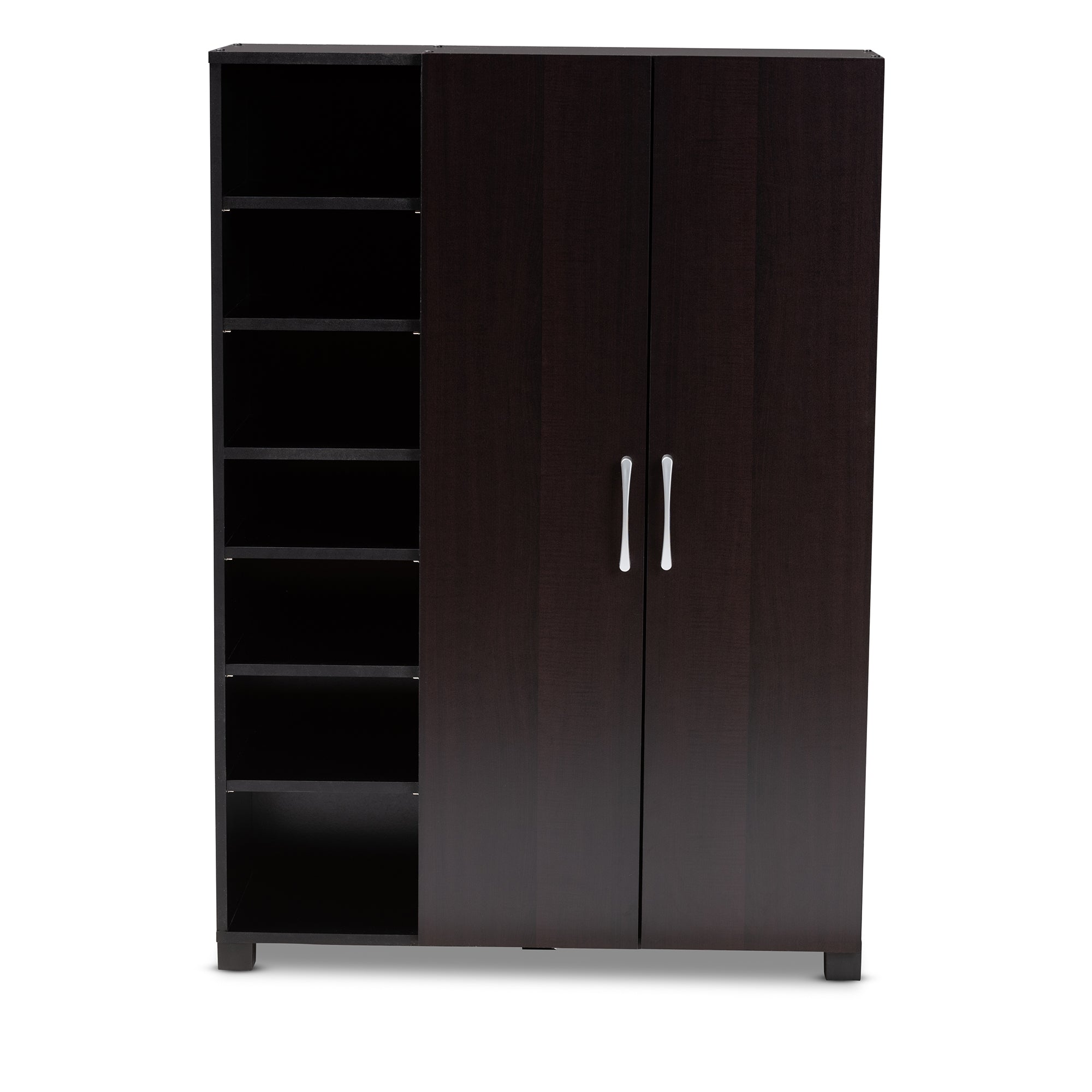 Baxton Studio Marine Modern and Contemporary Two-Tone Wenge and Black Finished 2-Door Wood Entryway Shoe Storage Cabinet with Open Shelves