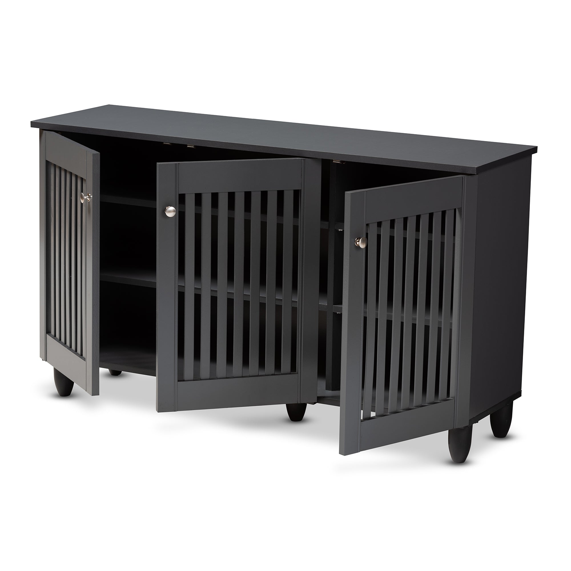 Baxton Studio Fernanda Modern and Contemporary Dark Gray 3-Door Wooden Entryway Shoe Storage Wide Cabinet