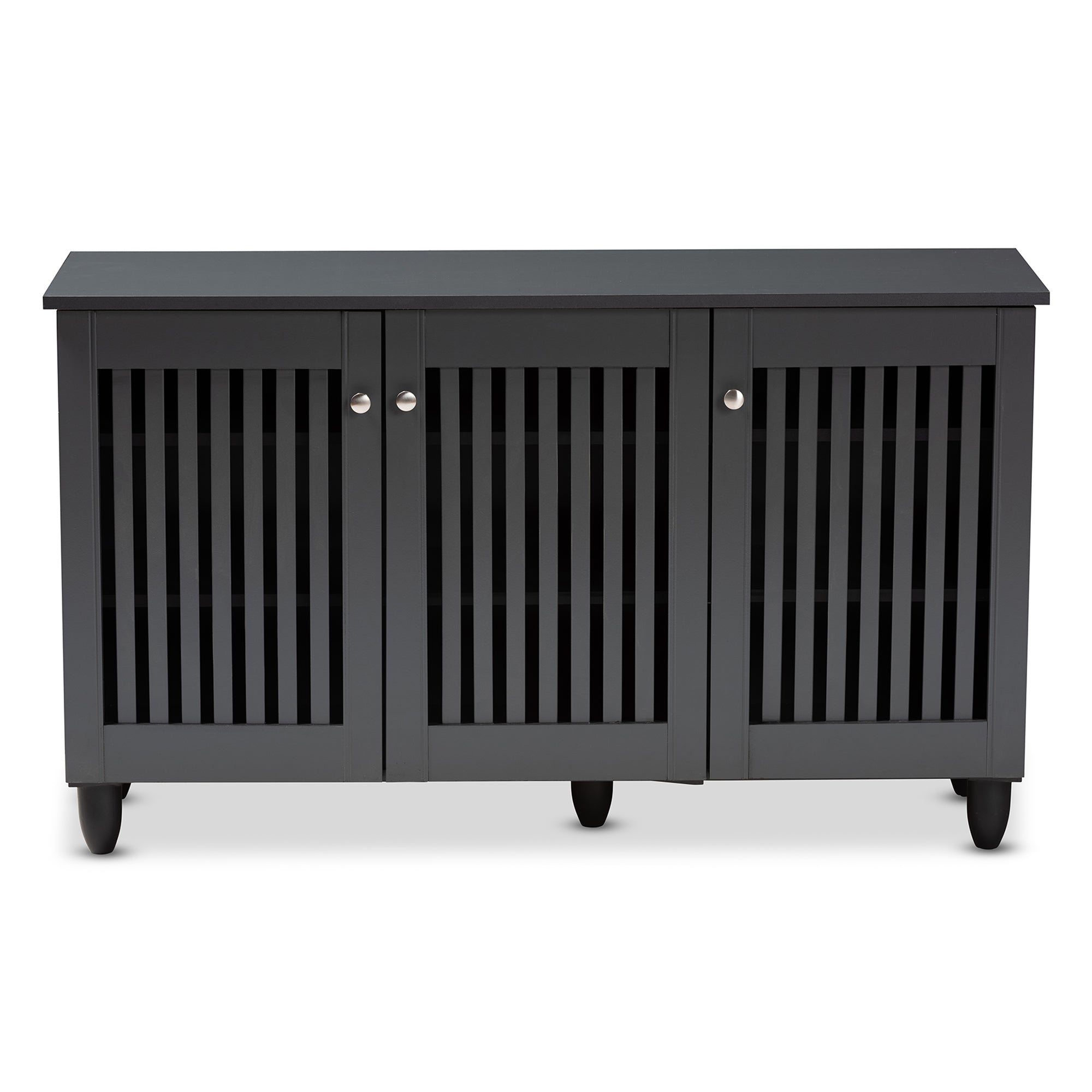 Baxton Studio Fernanda Modern and Contemporary Dark Gray 3-Door Wooden Entryway Shoe Storage Wide Cabinet