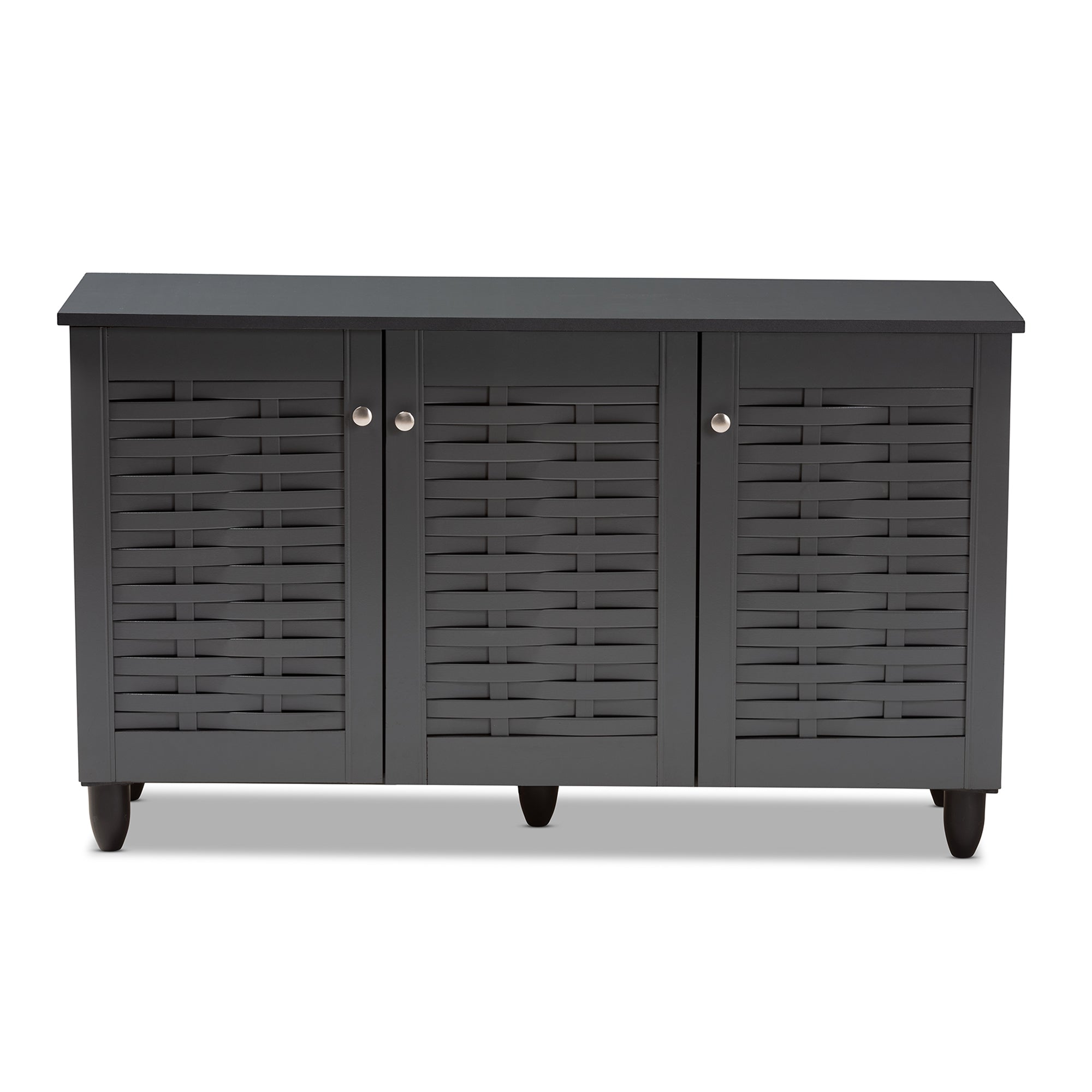 Baxton Studio Winda Modern and Contemporary Dark Gray 3-Door Wooden Entryway Shoe Storage Cabinet