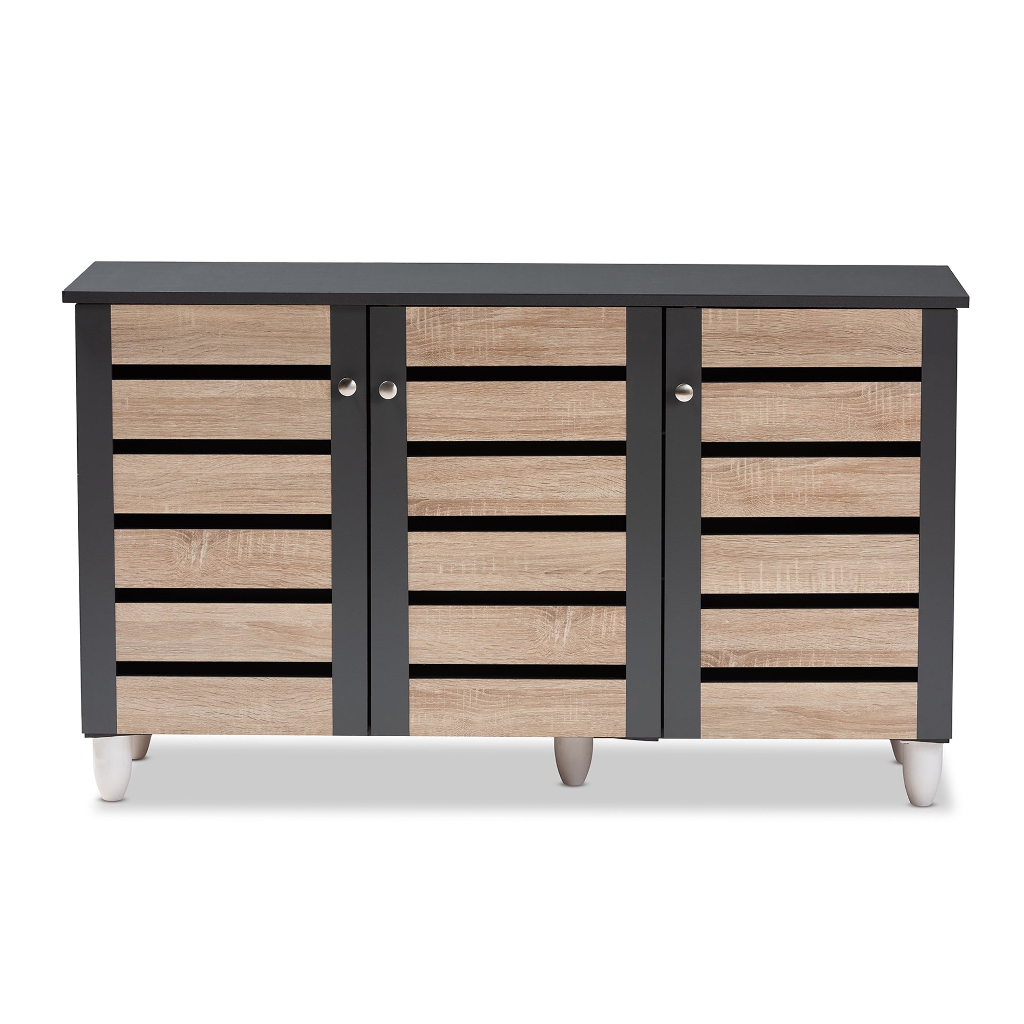 Baxton Studio Gisela Modern and Contemporary Two-Tone Oak and Dark Gray 3-Door Shoe Storage Cabinet