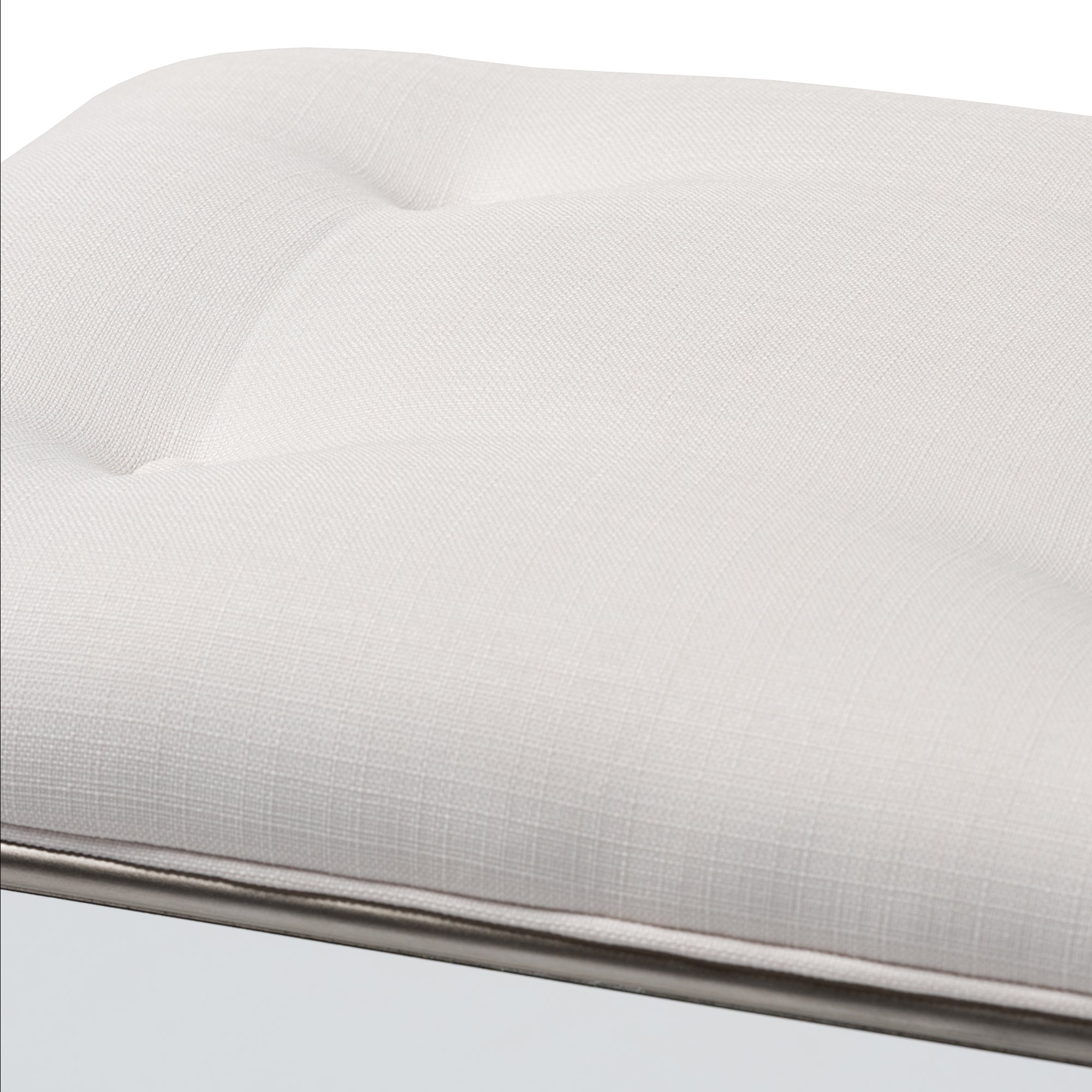 Baxton Studio Marielle Hollywood Regency Glamour Style Off White Fabric Upholstered Mirrored Ottoman Vanity Bench