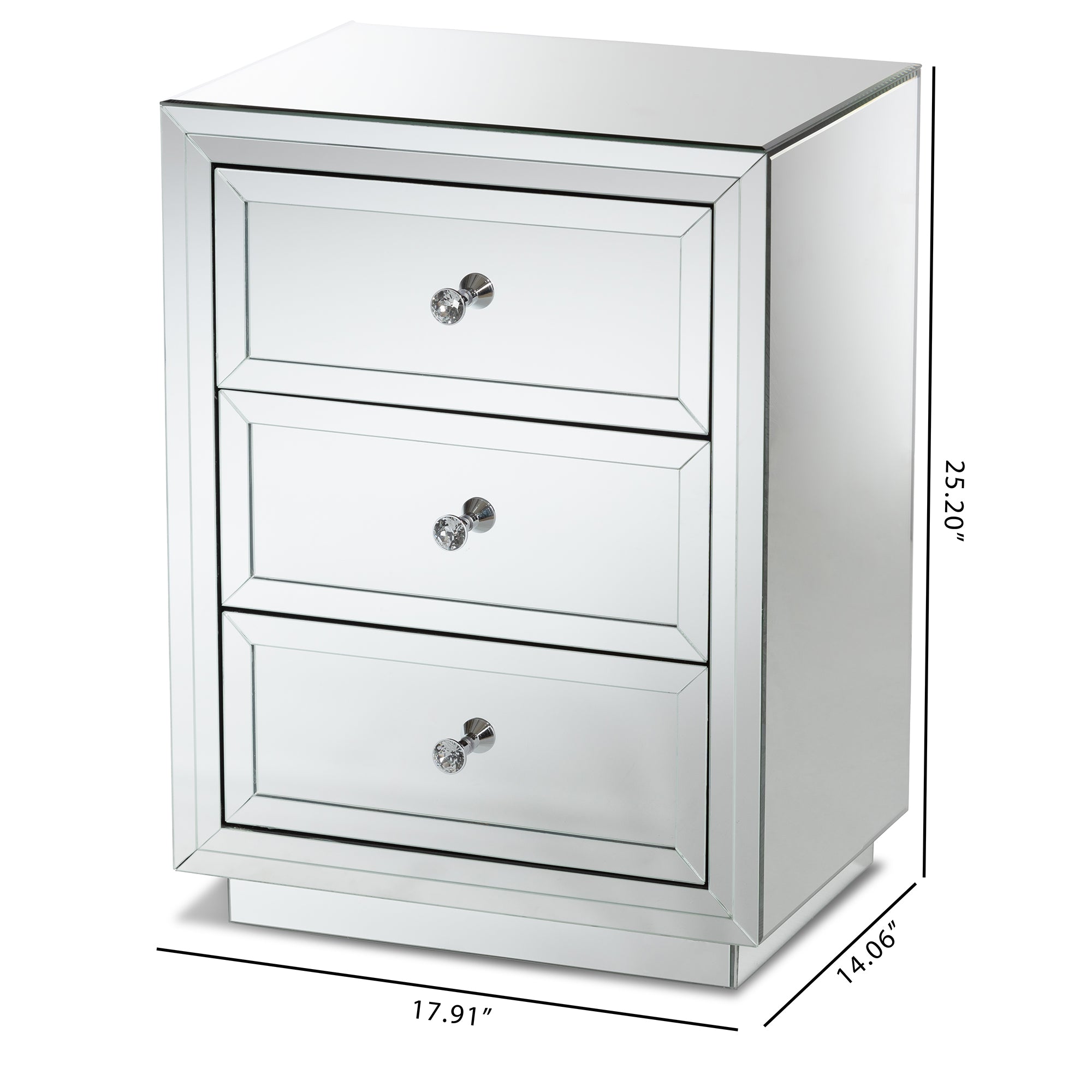 Baxton Studio Lina Modern and Contemporary Hollywood Regency Glamour Style Mirrored 3-Drawer End Table End Table