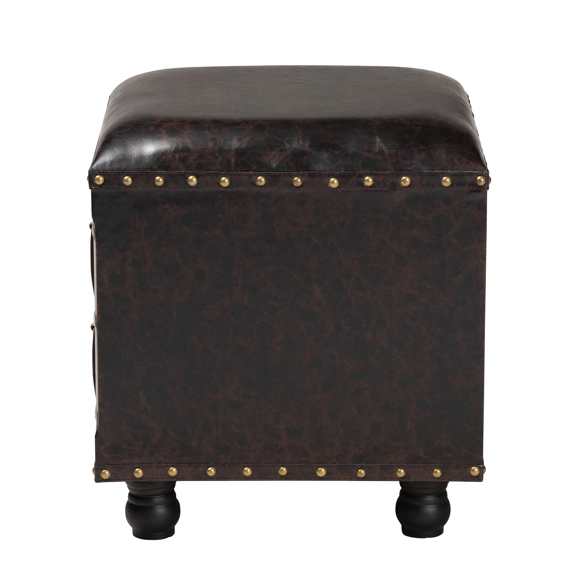 Baxton Studio Charlier Rustic Antique Inspired Dark Brown Faux Leather Upholstered Wood Storage Ottoman with Book Spine Drawer