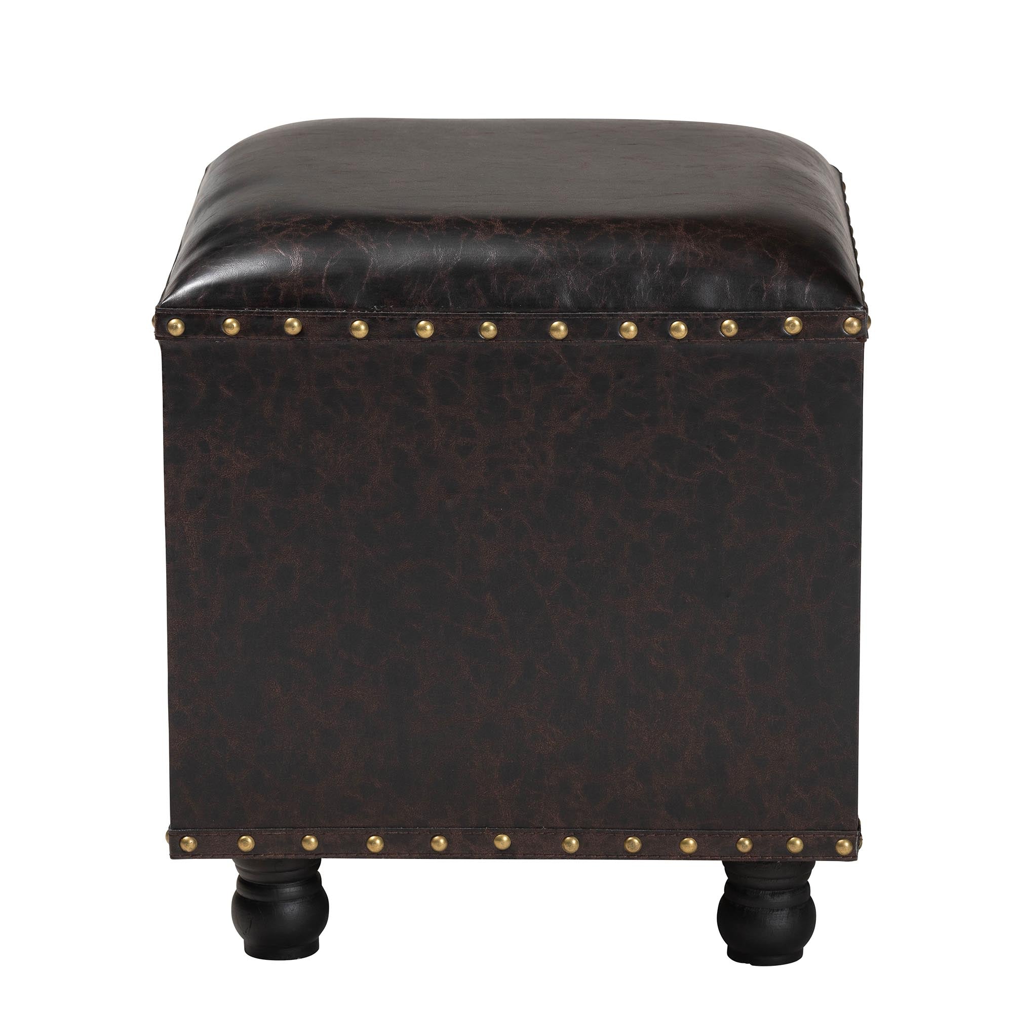 Baxton Studio Charlier Rustic Antique Inspired Dark Brown Faux Leather Upholstered Wood Storage Ottoman with Book Spine Drawer