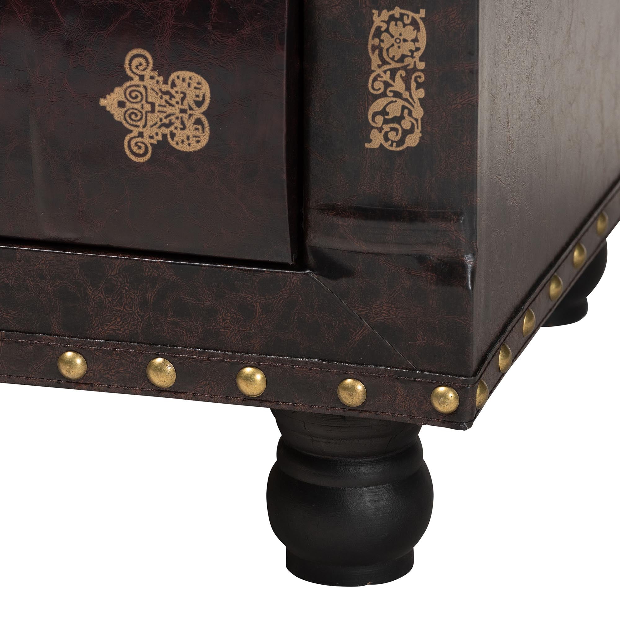 Baxton Studio Charlier Rustic Antique Inspired Dark Brown Faux Leather Upholstered Wood Storage Ottoman with Book Spine Drawer