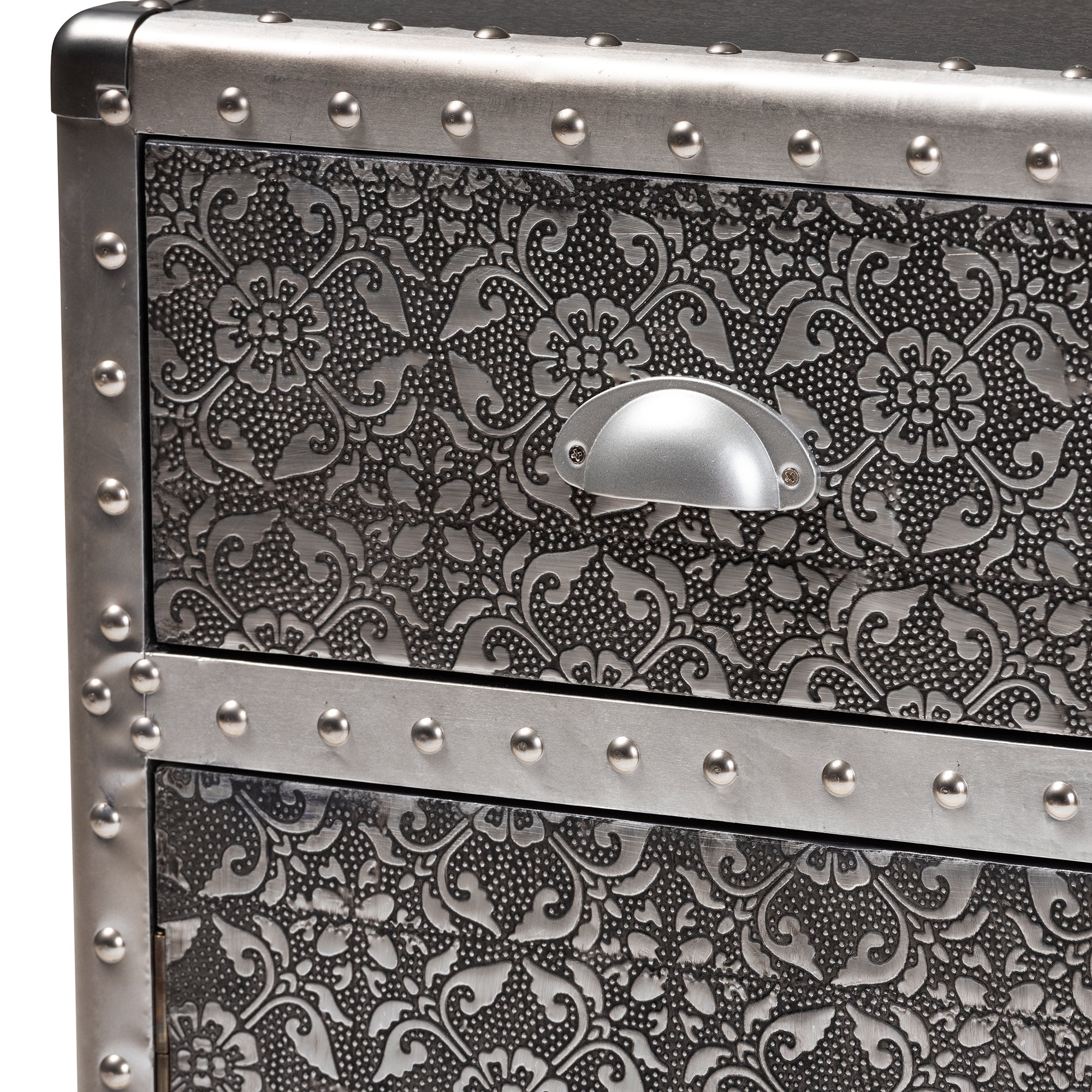Baxton Studio Cosette Vintage Industrial Silver Metal Floral Accent Cabinet