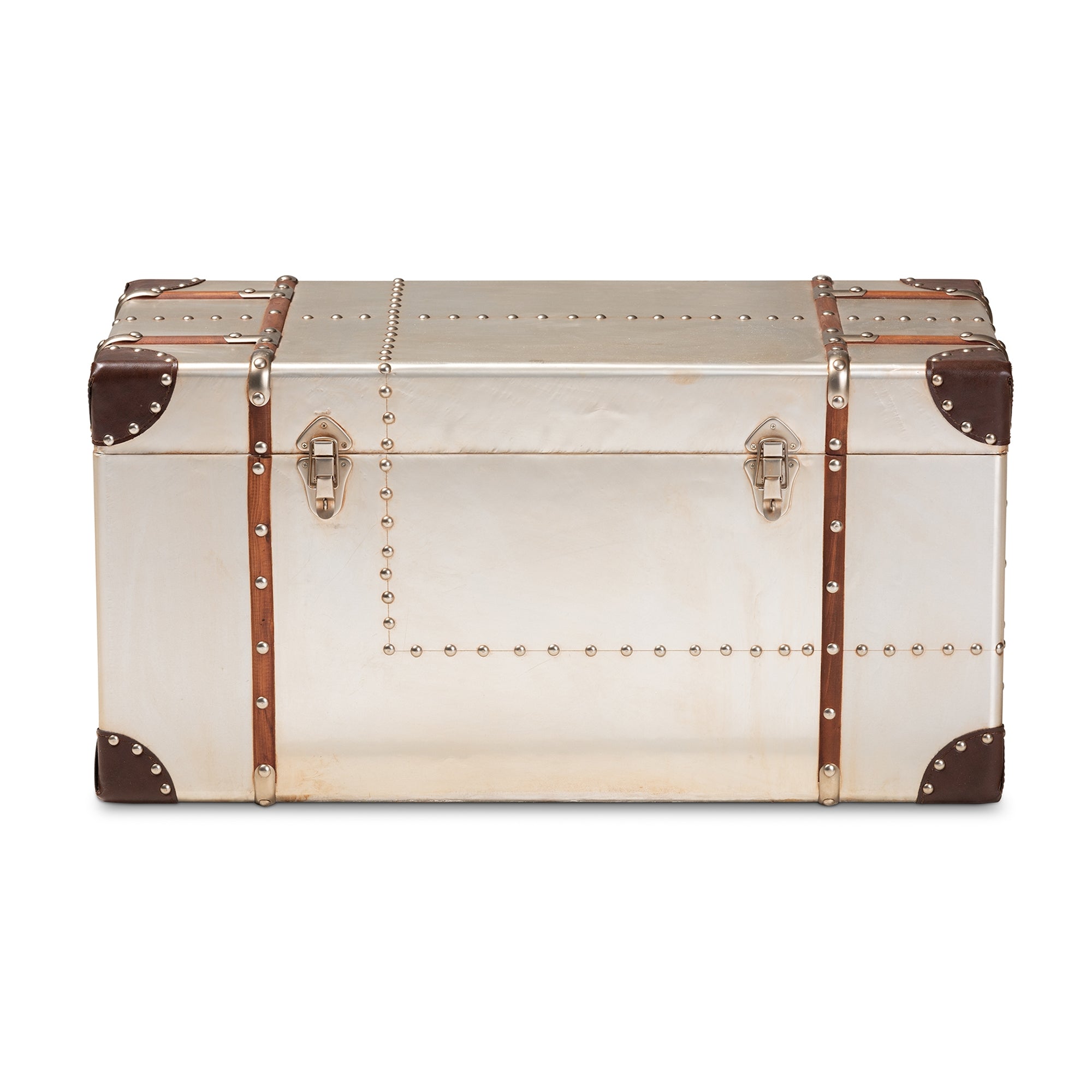 Baxton Studio Bechet French Industrial Silver Metal Storage Trunk