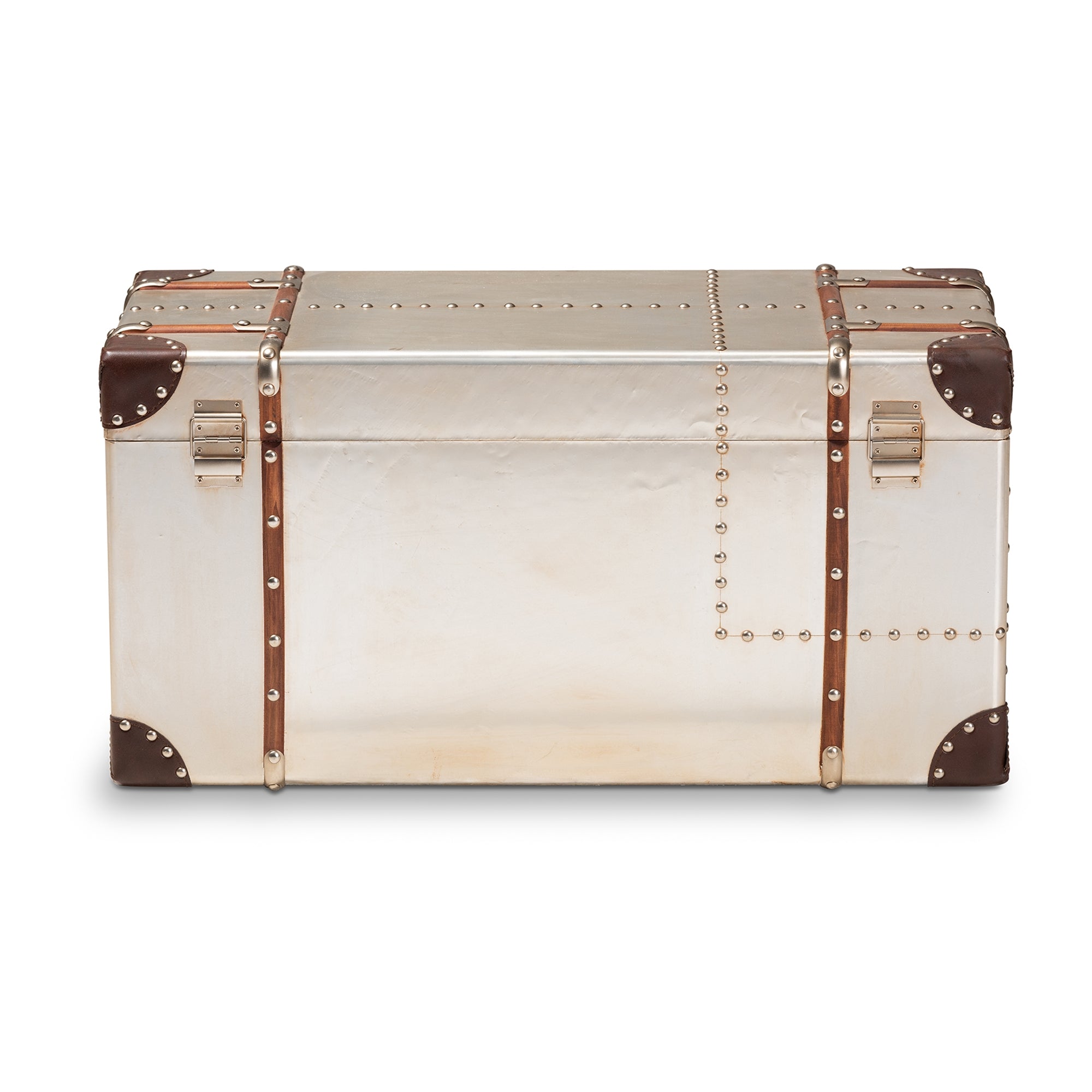 Baxton Studio Bechet French Industrial Silver Metal Storage Trunk