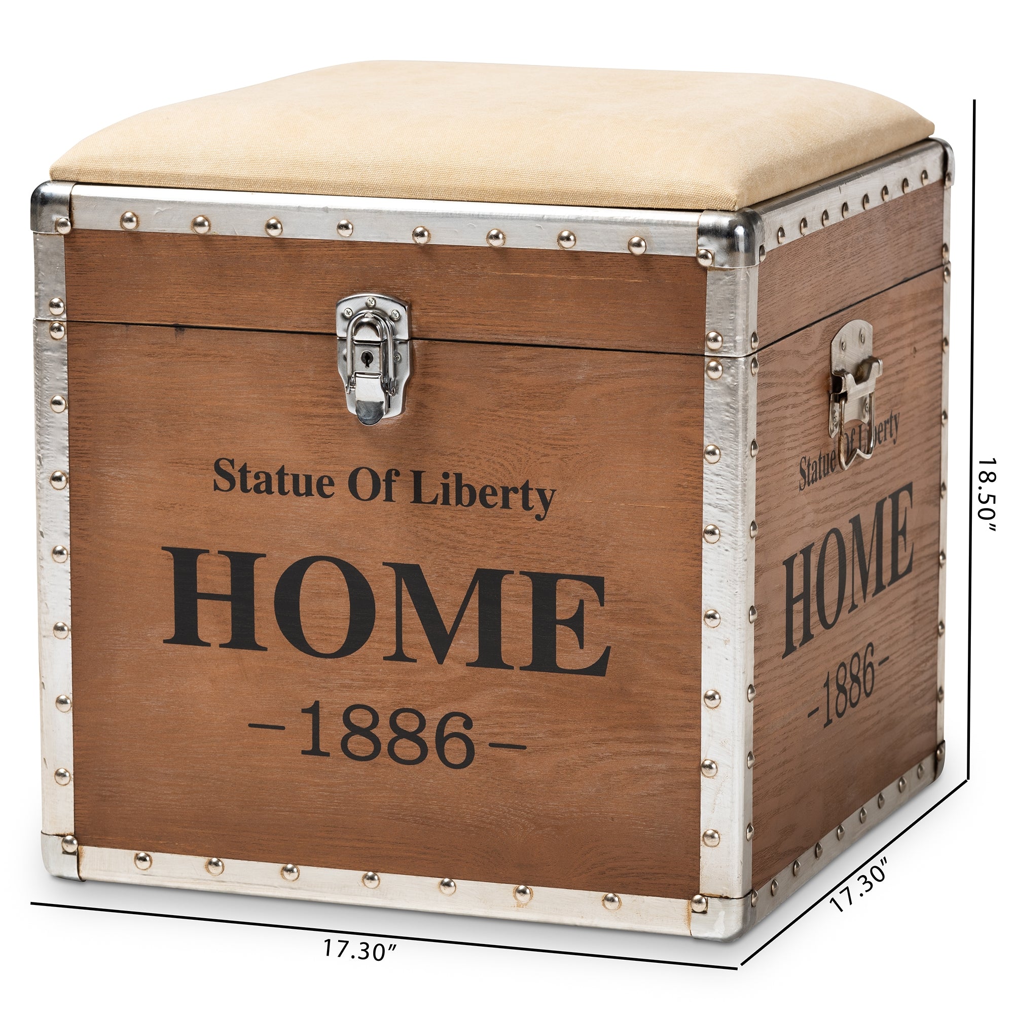 Baxton Studio Violetta Vintage Industrial Beige Fabric Upholstered Wood Storage Trunk Ottoman