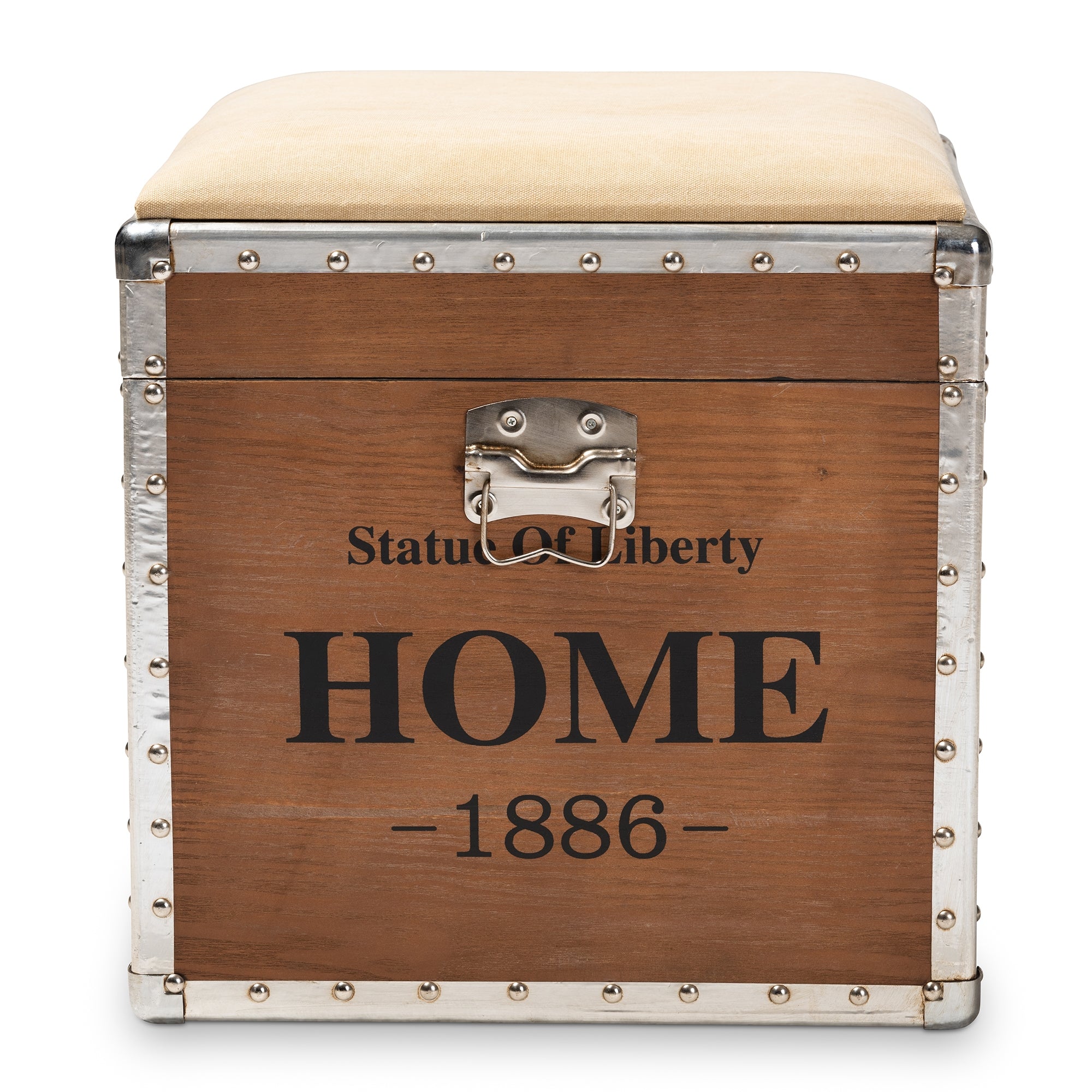 Baxton Studio Violetta Vintage Industrial Beige Fabric Upholstered Wood Storage Trunk Ottoman