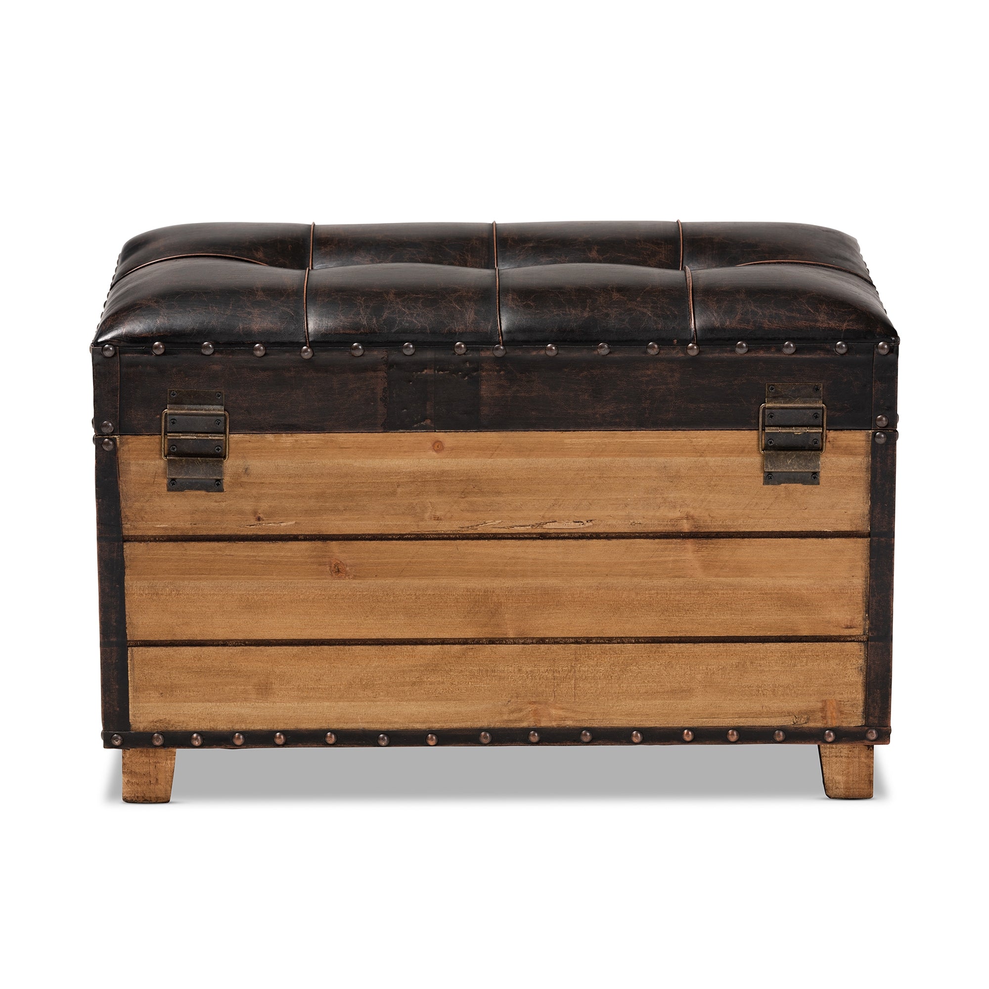 Baxton Studio Marelli Rustic Dark Brown Faux Leather Upholstered 2-Piece Wood Storage Trunk Ottoman Set
