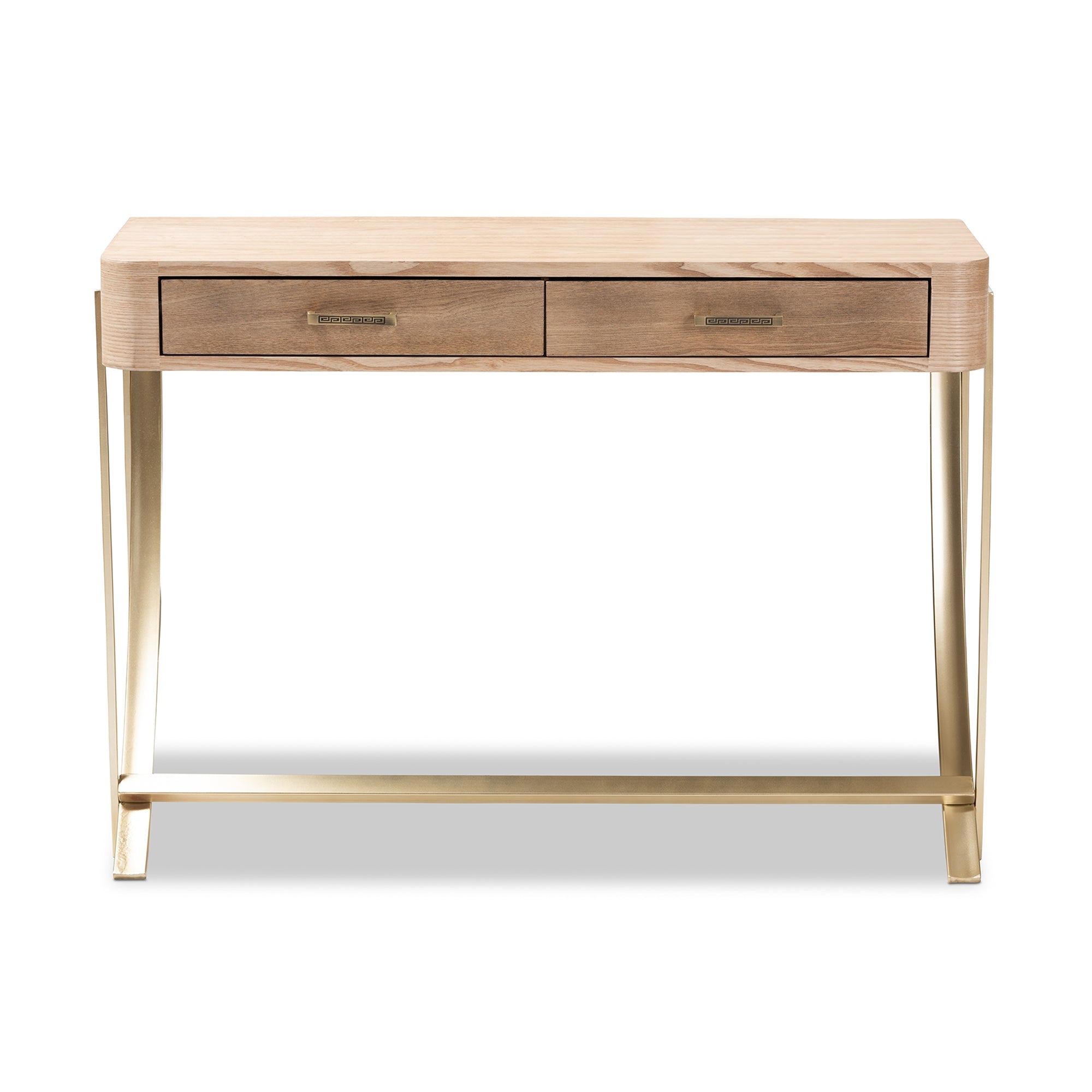 Baxton Studio Lafoy Modern and Contemporary Natural Brown Finished Wood and Gold Finished 2-Drawer Console Table