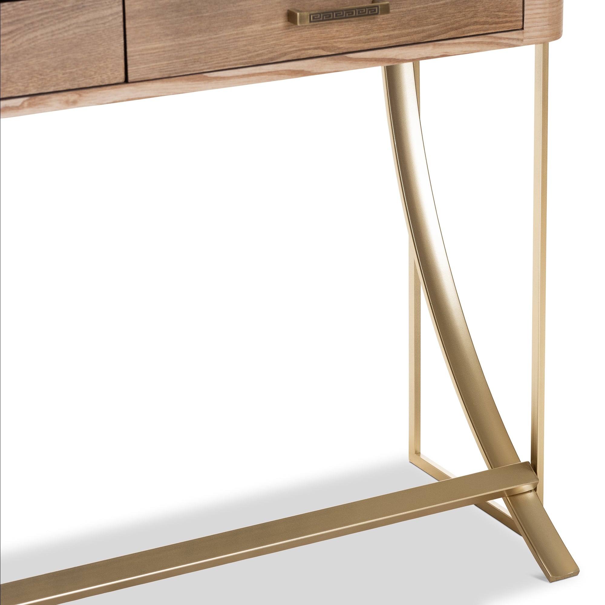 Baxton Studio Lafoy Modern and Contemporary Natural Brown Finished Wood and Gold Finished 2-Drawer Console Table
