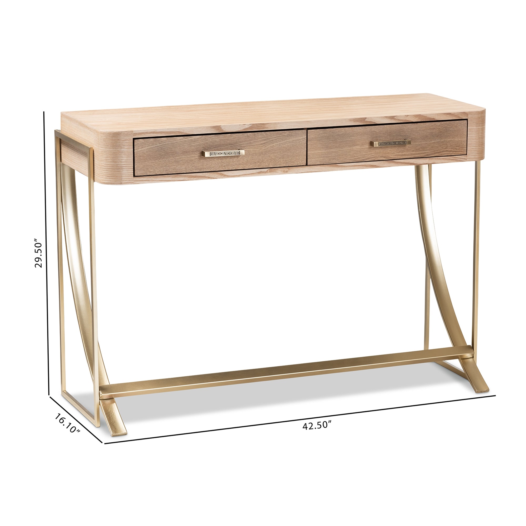 Baxton Studio Lafoy Modern and Contemporary Natural Brown Finished Wood and Gold Finished 2-Drawer Console Table