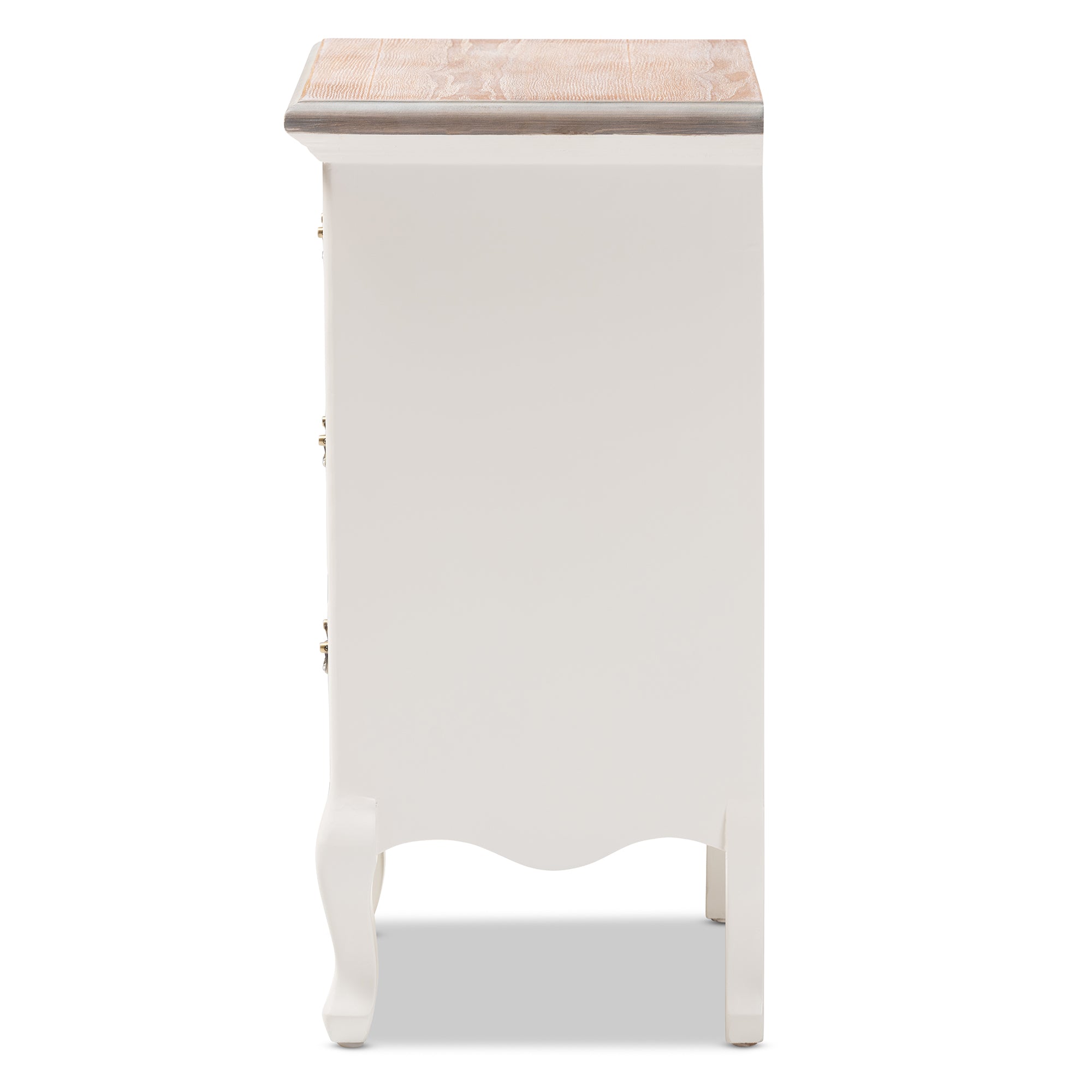 Baxton Studio Capucine Antique French Country Cottage Two Tone Natural Whitewashed Oak and White Finished Wood 3-Drawer End Table
