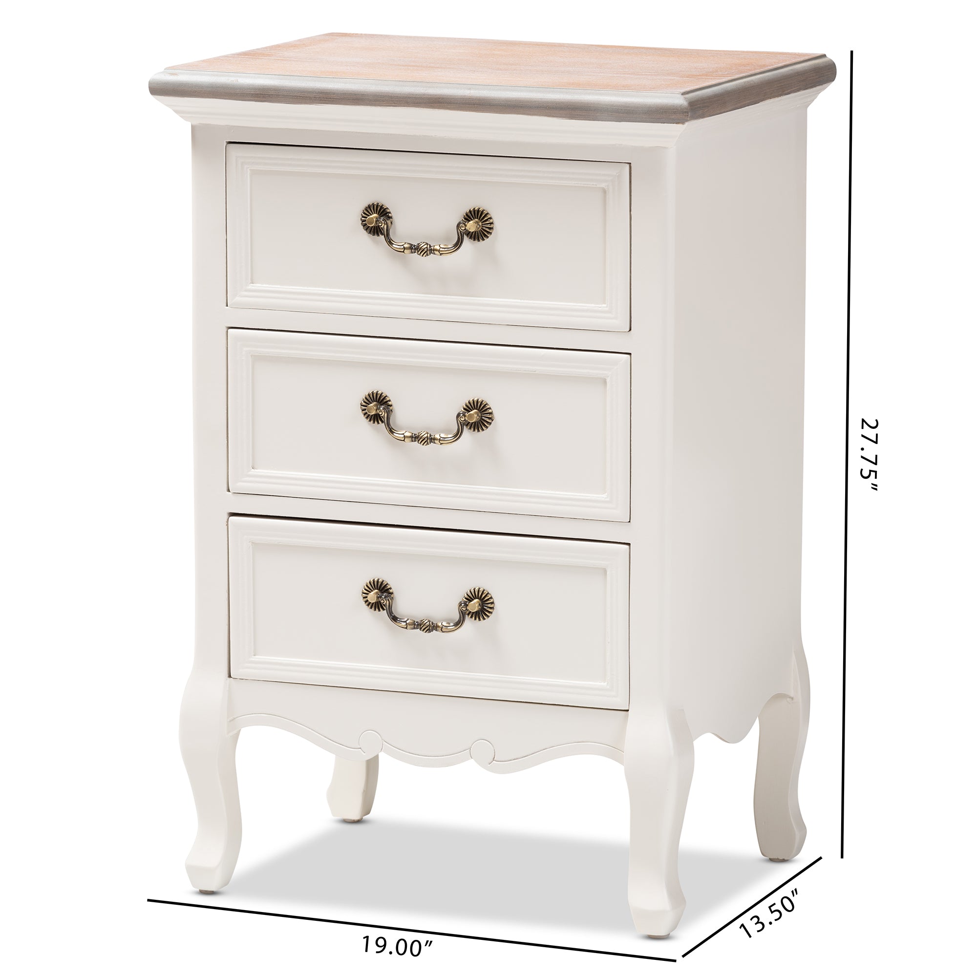 Baxton Studio Capucine Antique French Country Cottage Two Tone Natural Whitewashed Oak and White Finished Wood 3-Drawer End Table