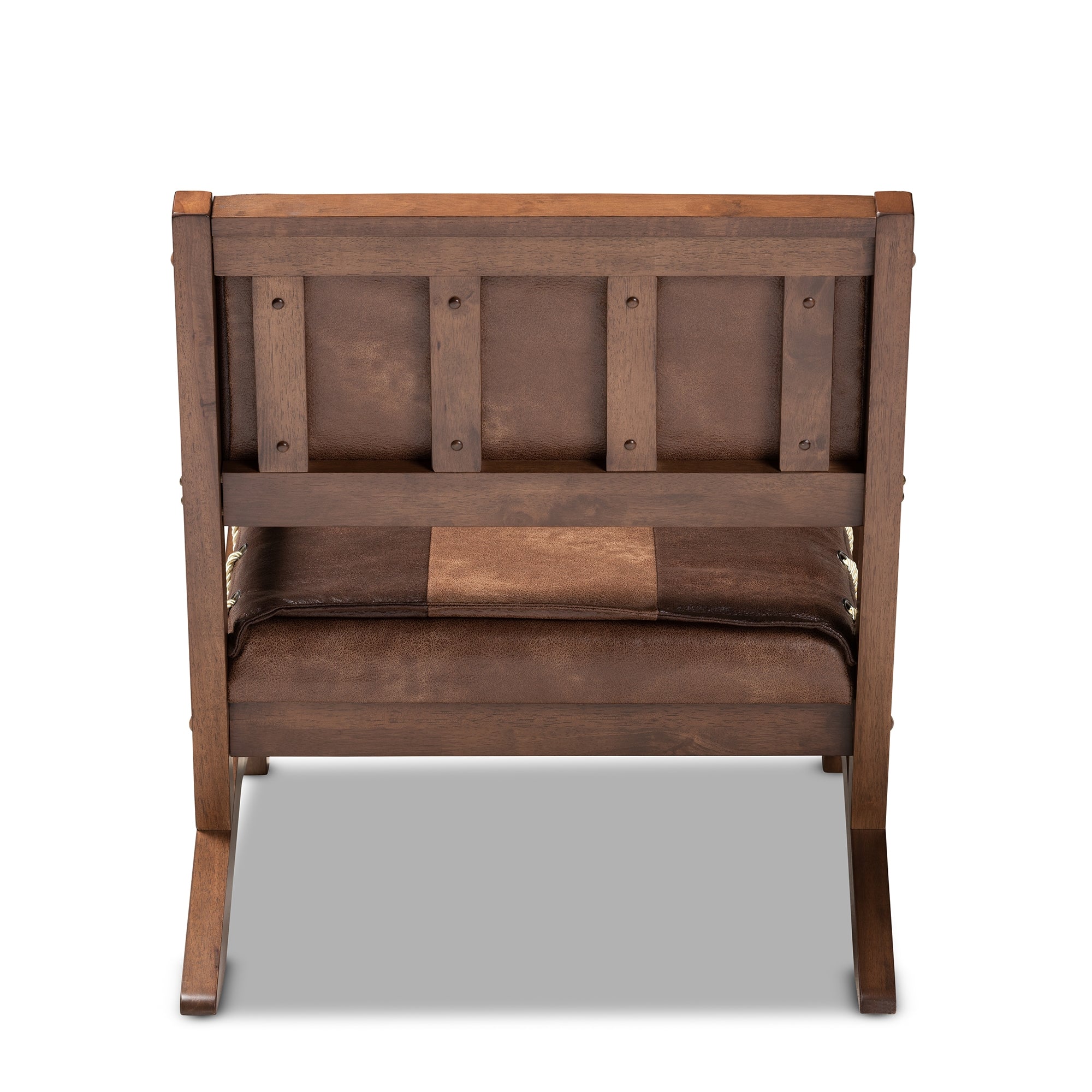 Baxton Studio Rovelyn Rustic Brown Faux Leather Upholstered Walnut Finished Wood Lounge Chair