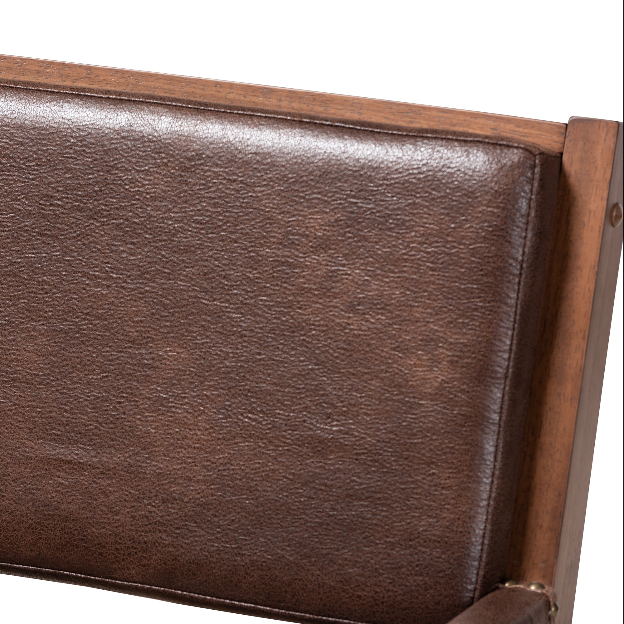 Baxton Studio Rovelyn Rustic Brown Faux Leather Upholstered Walnut Finished Wood Lounge Chair