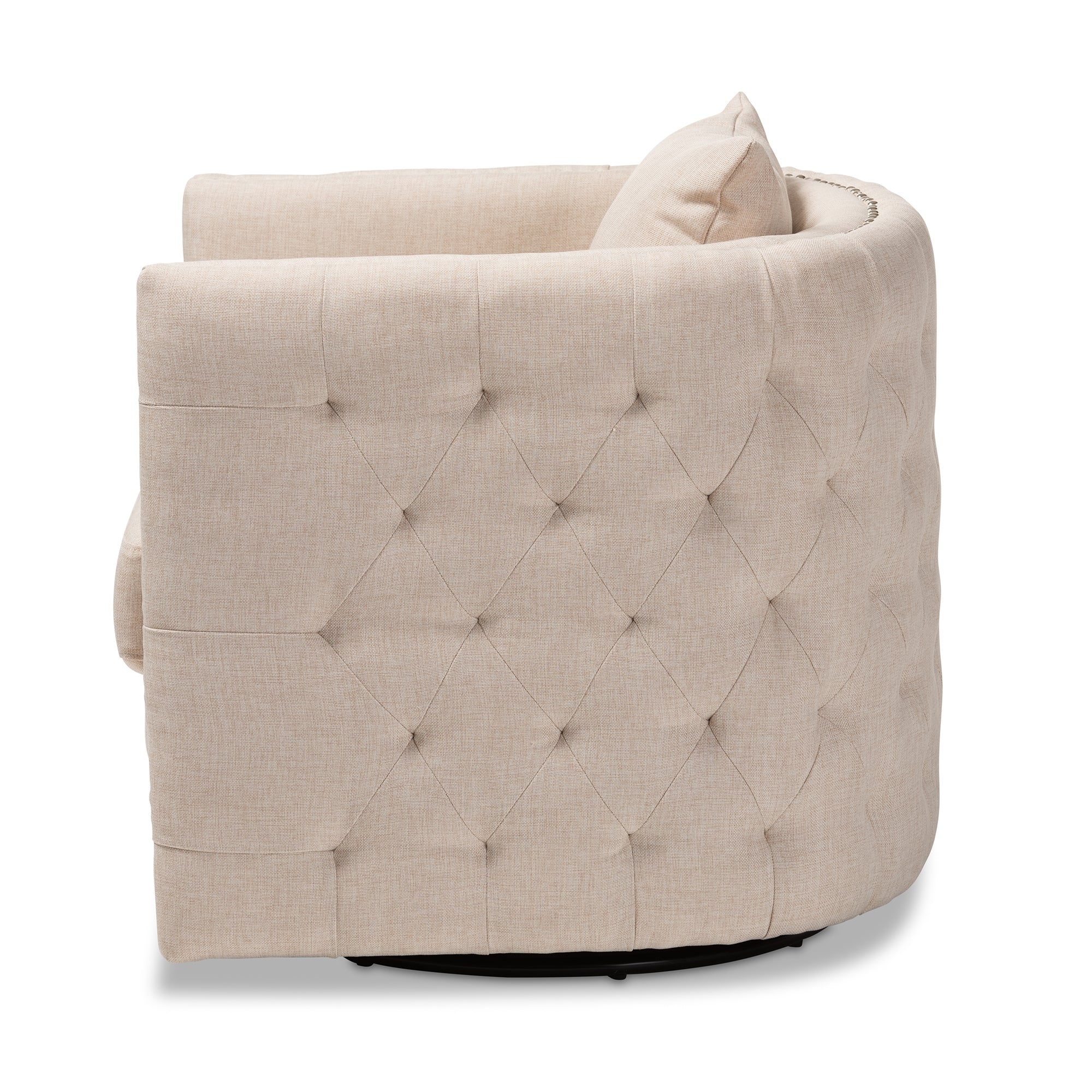 Baxton Studio Micah Modern and Contemporary Beige Fabric Upholstered Tufted Swivel Chair