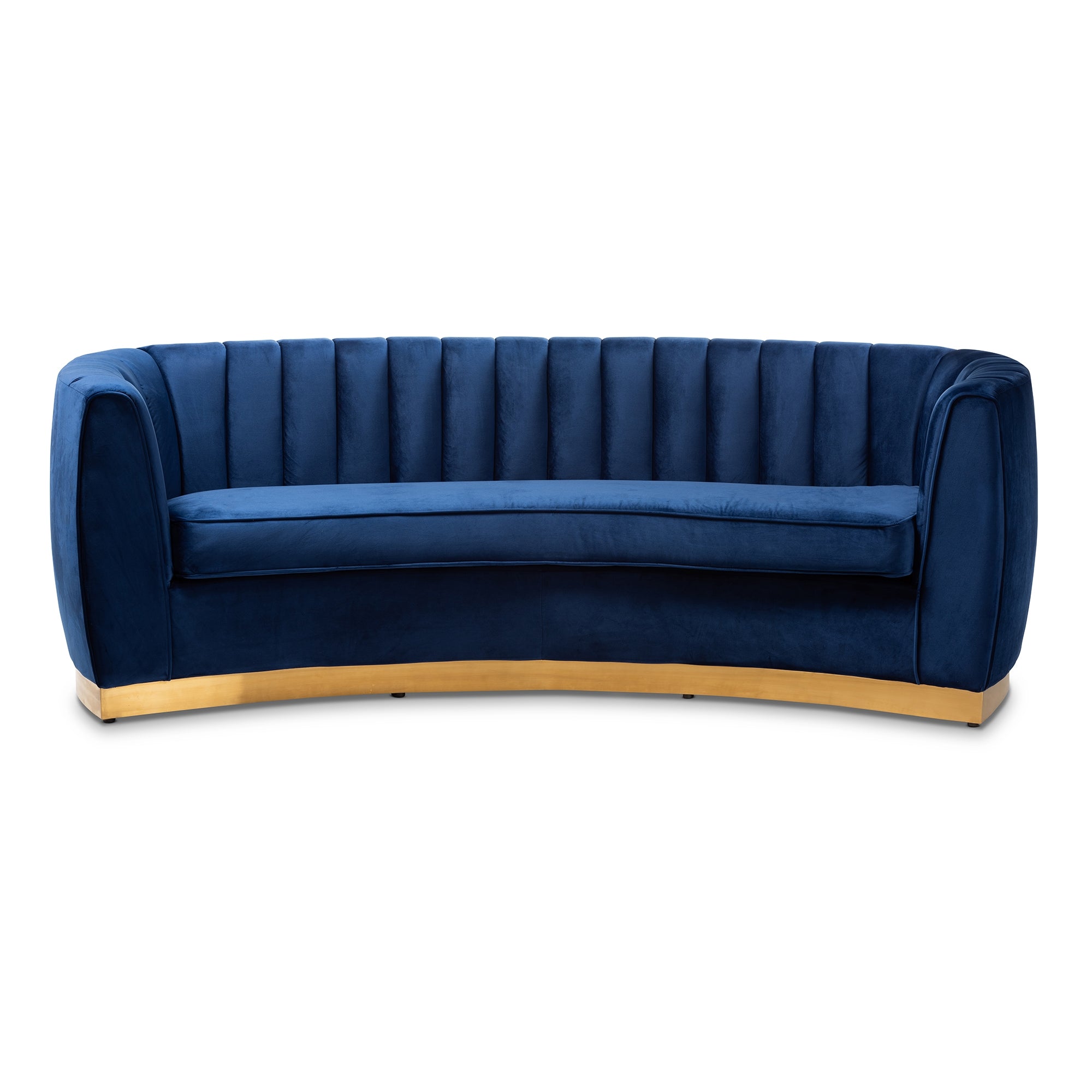 Baxton Studio Milena Glam Royal Blue Velvet Fabric Upholstered Gold-Finished Sofa