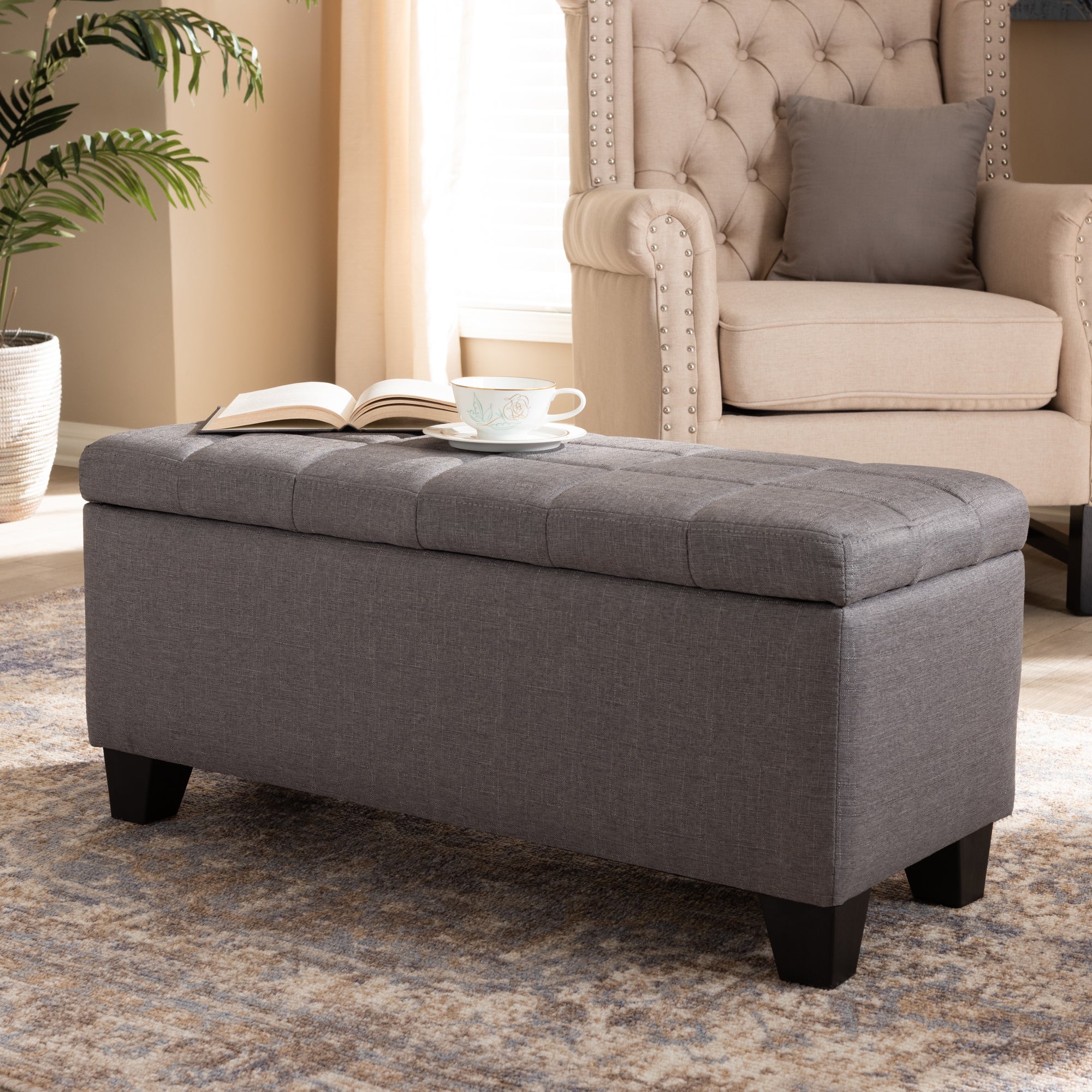Baxton Studio Fera Modern and Contemporary Gray Fabric Upholstered Storage Ottoman