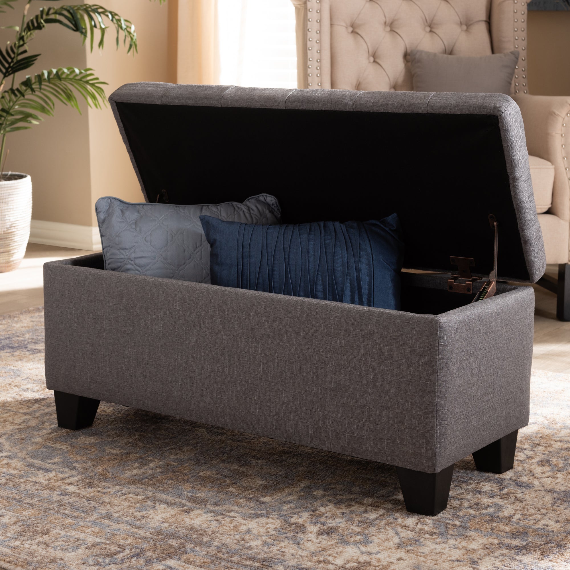 Baxton Studio Fera Modern and Contemporary Gray Fabric Upholstered Storage Ottoman