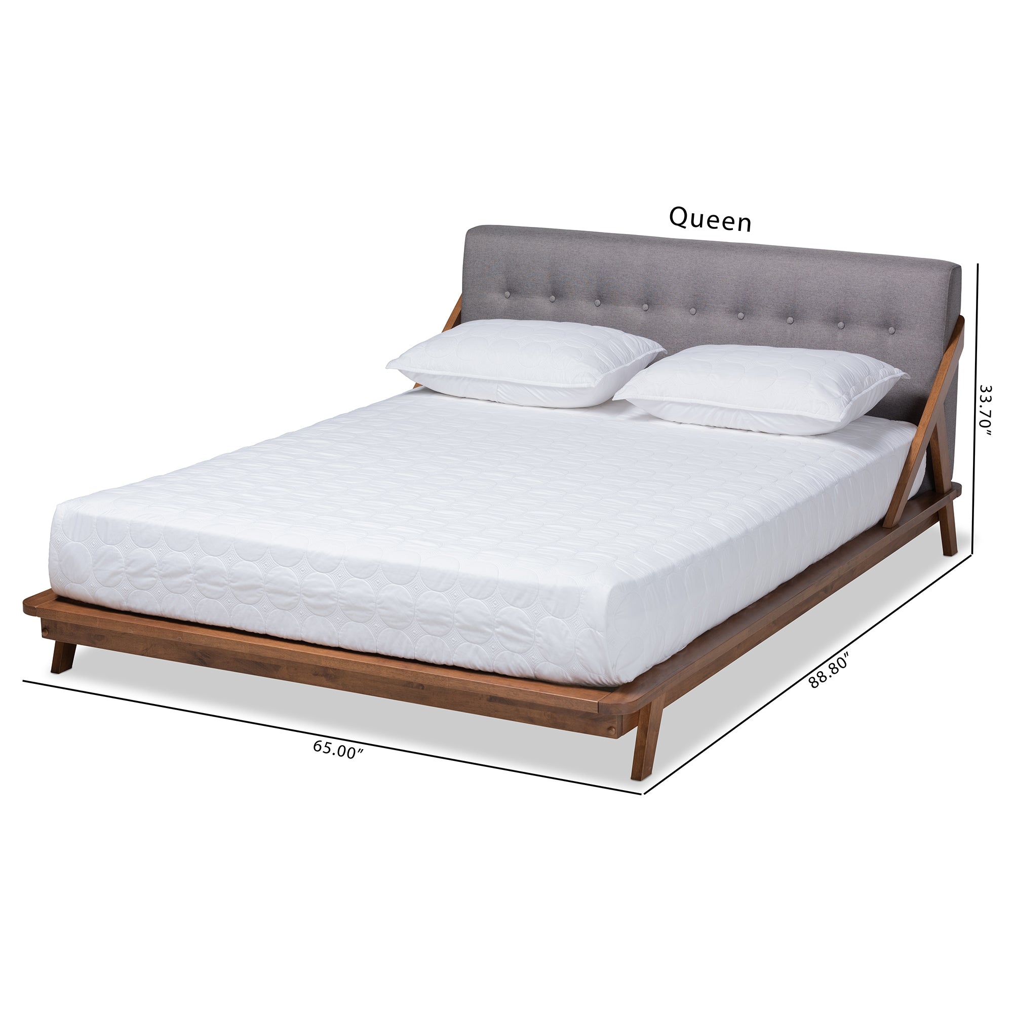Baxton Studio Sante Mid-Century Modern Grey Fabric Upholstered Wood King Size Platform Bed