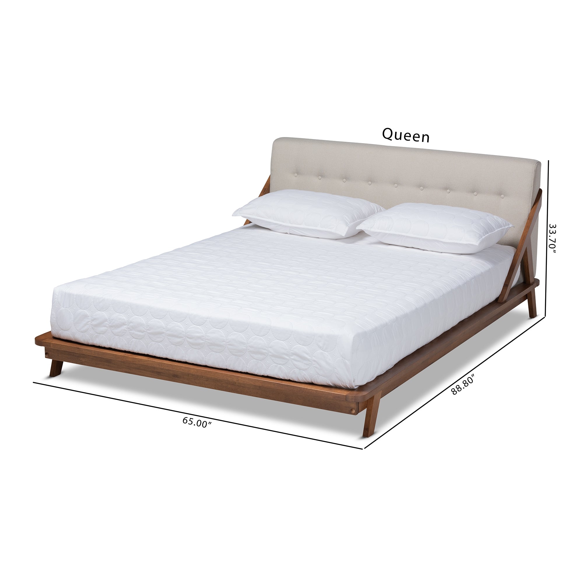 Baxton Studio Sante Mid-Century Modern Light Beige Fabric Upholstered Wood King Size Platform Bed