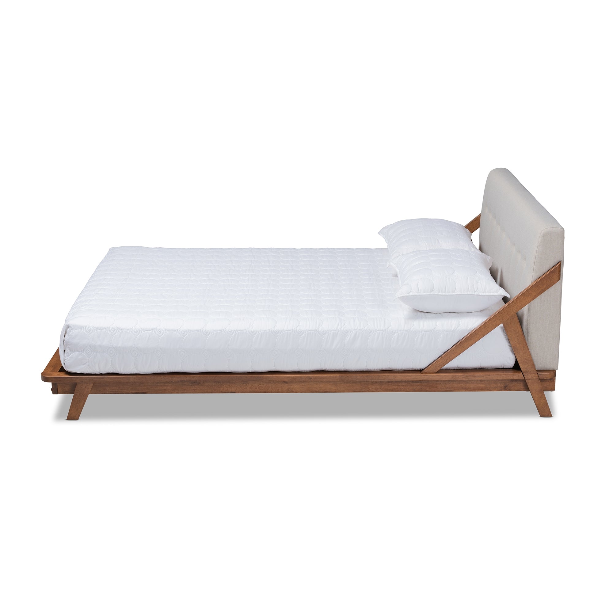Baxton Studio Sante Mid-Century Modern Light Beige Fabric Upholstered Wood King Size Platform Bed