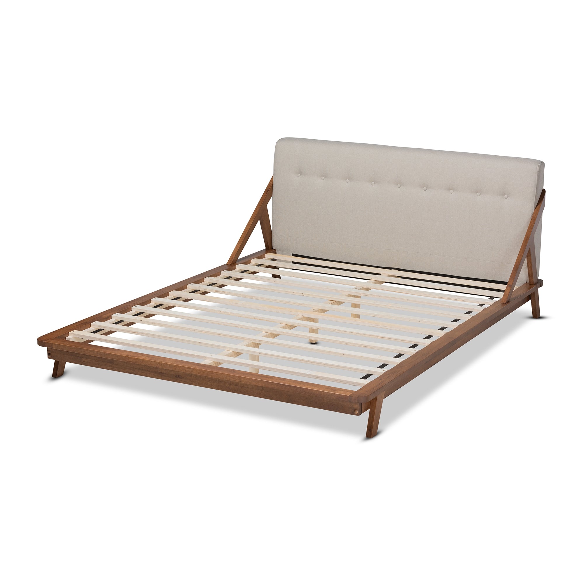 Baxton Studio Sante Mid-Century Modern Light Beige Fabric Upholstered Wood King Size Platform Bed