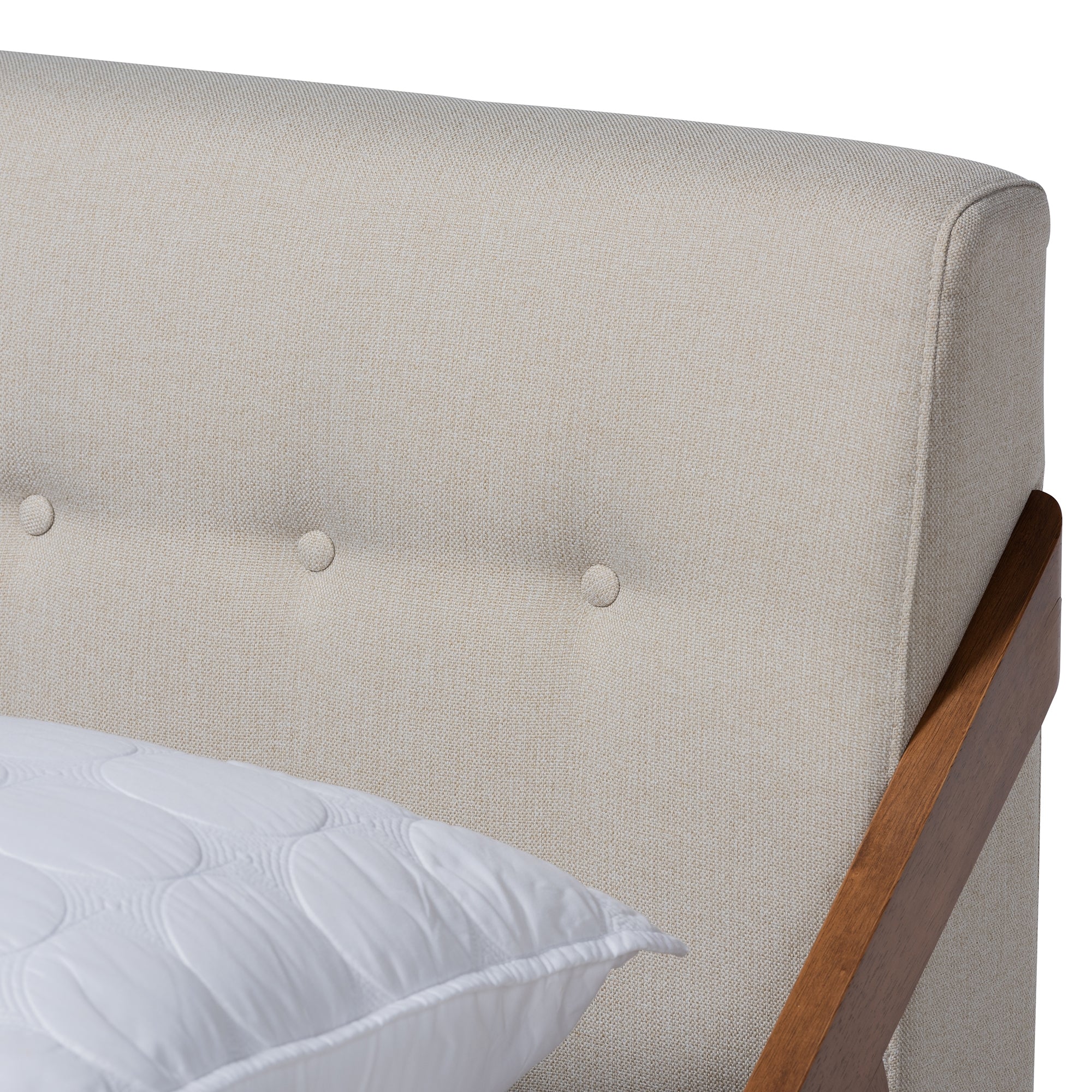 Baxton Studio Sante Mid-Century Modern Light Beige Fabric Upholstered Wood King Size Platform Bed