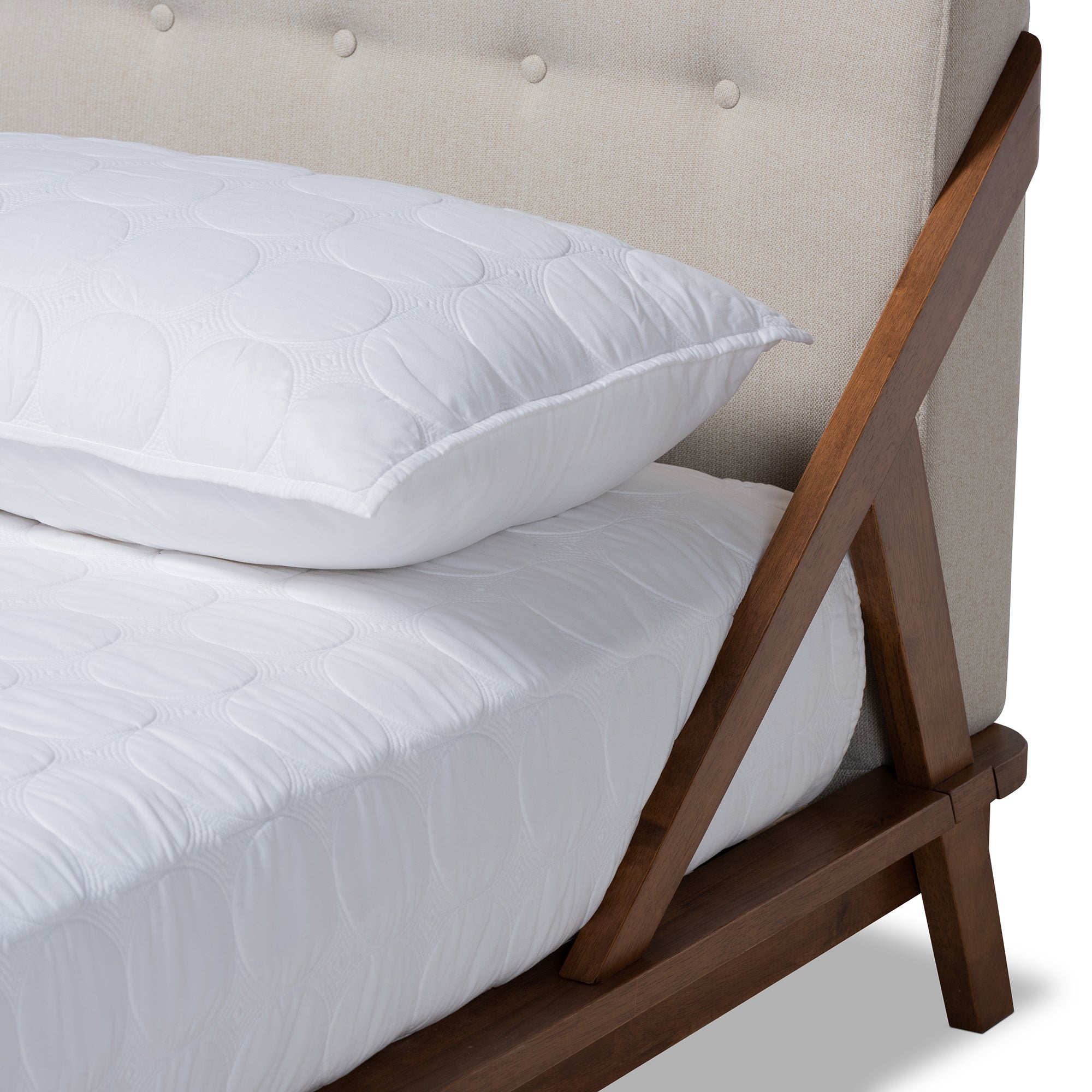 Baxton Studio Sante Mid-Century Modern Light Beige Fabric Upholstered Wood King Size Platform Bed